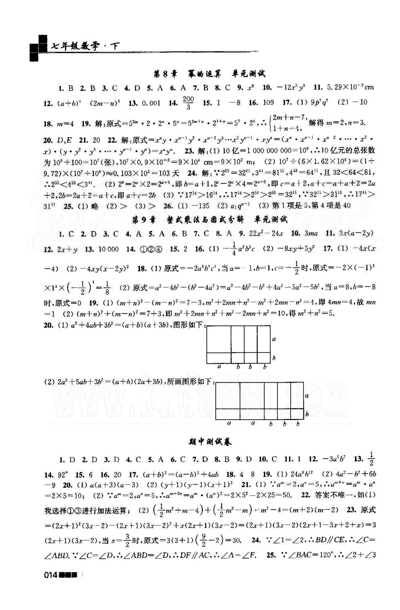 新编金3练 苏教版七年级下数学东南大学出版社 期中测试卷 [1]