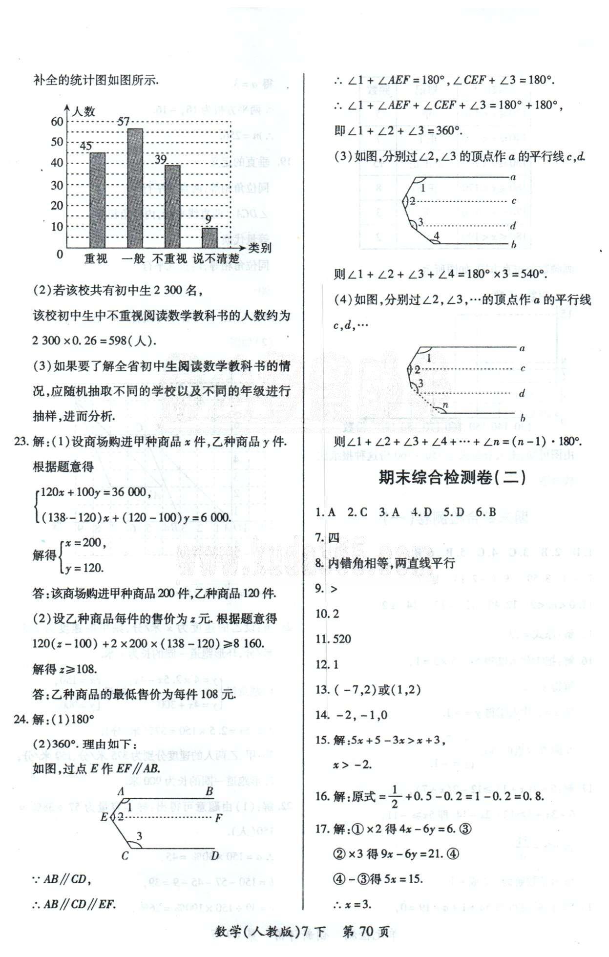 單元檢測創(chuàng)新評價七年級下數(shù)學(xué)江西人民出版社 期末檢測1-2 [2]