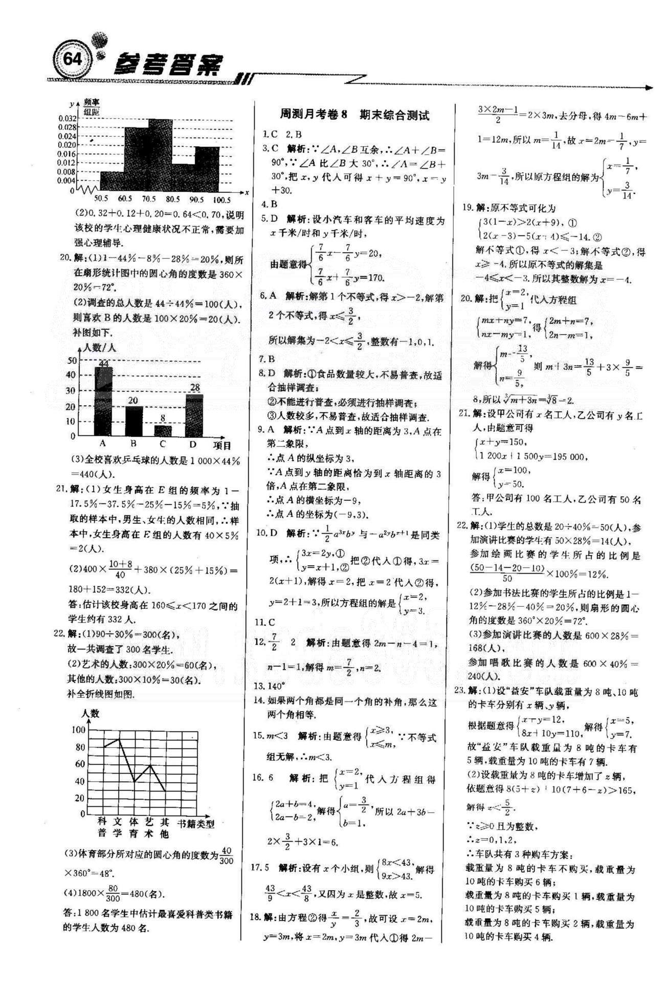 周測月考直通中考七年級下數學北京教育出版社 周測月考4-8 [4]