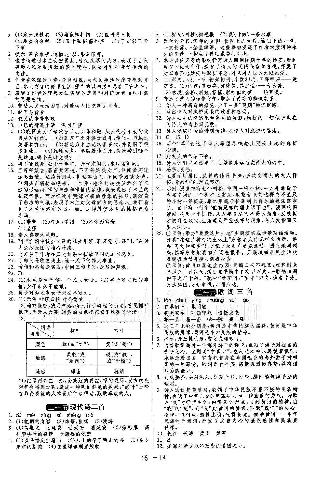 1课3练单元达标测试  苏教版七年级下语文江苏人民出版社 4-6单元 [7]