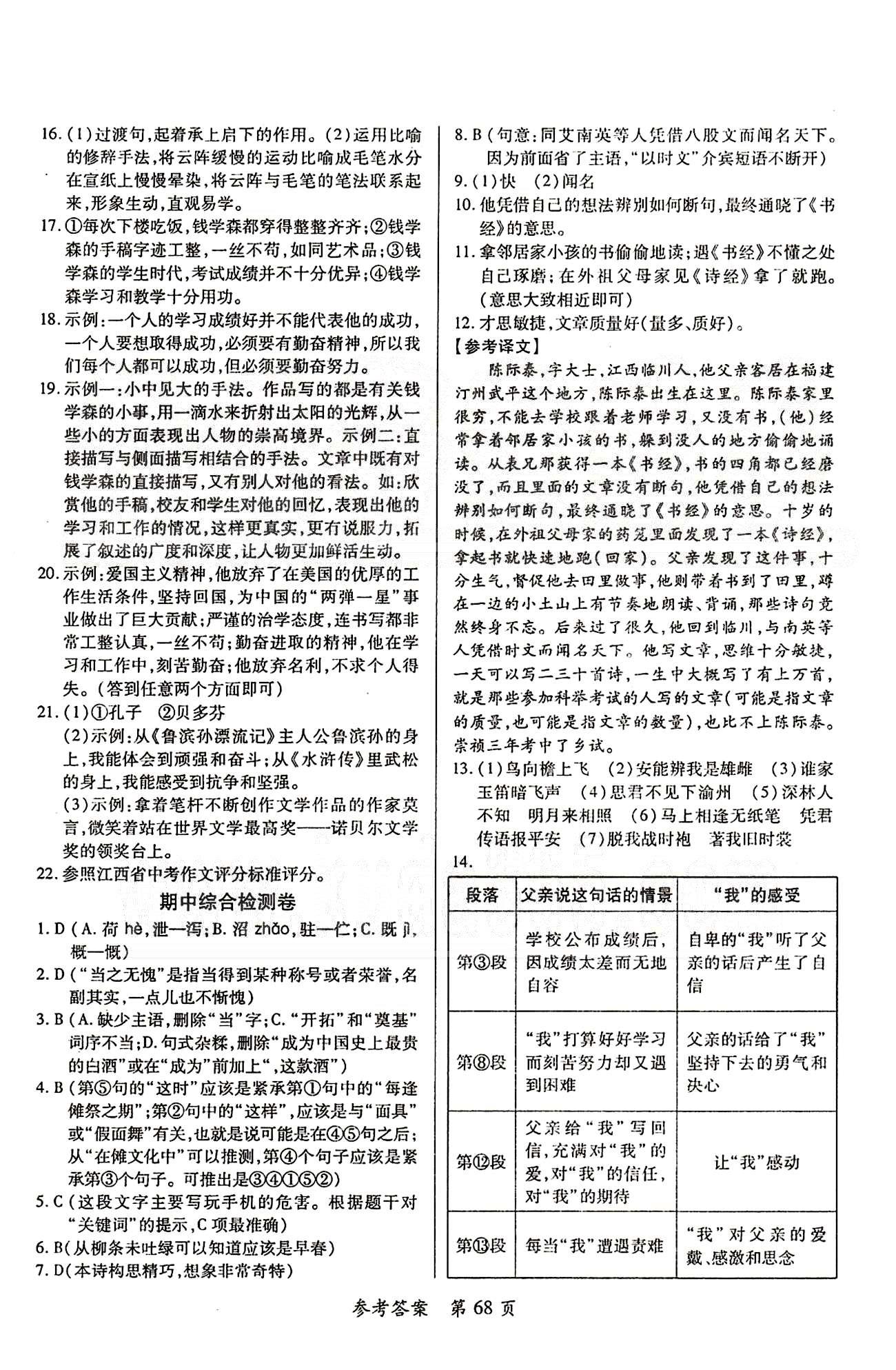 单元检测创新评价七年级下语文江西人民出版社 第一单元-第三单元 [4]