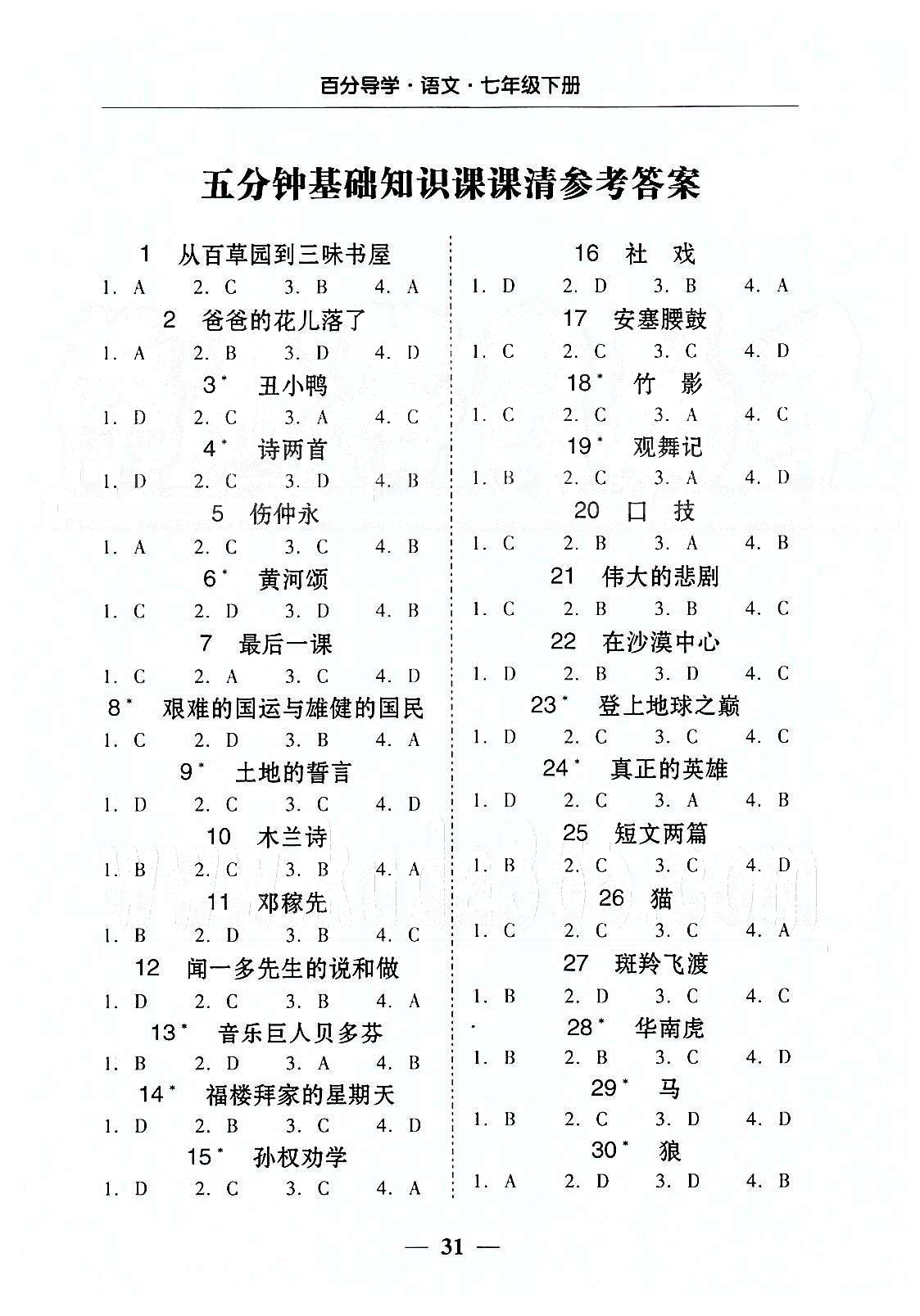 2015年易杰教研百分导学七年级下语文南方出版传媒 五分钟基础知识课课清 [1]