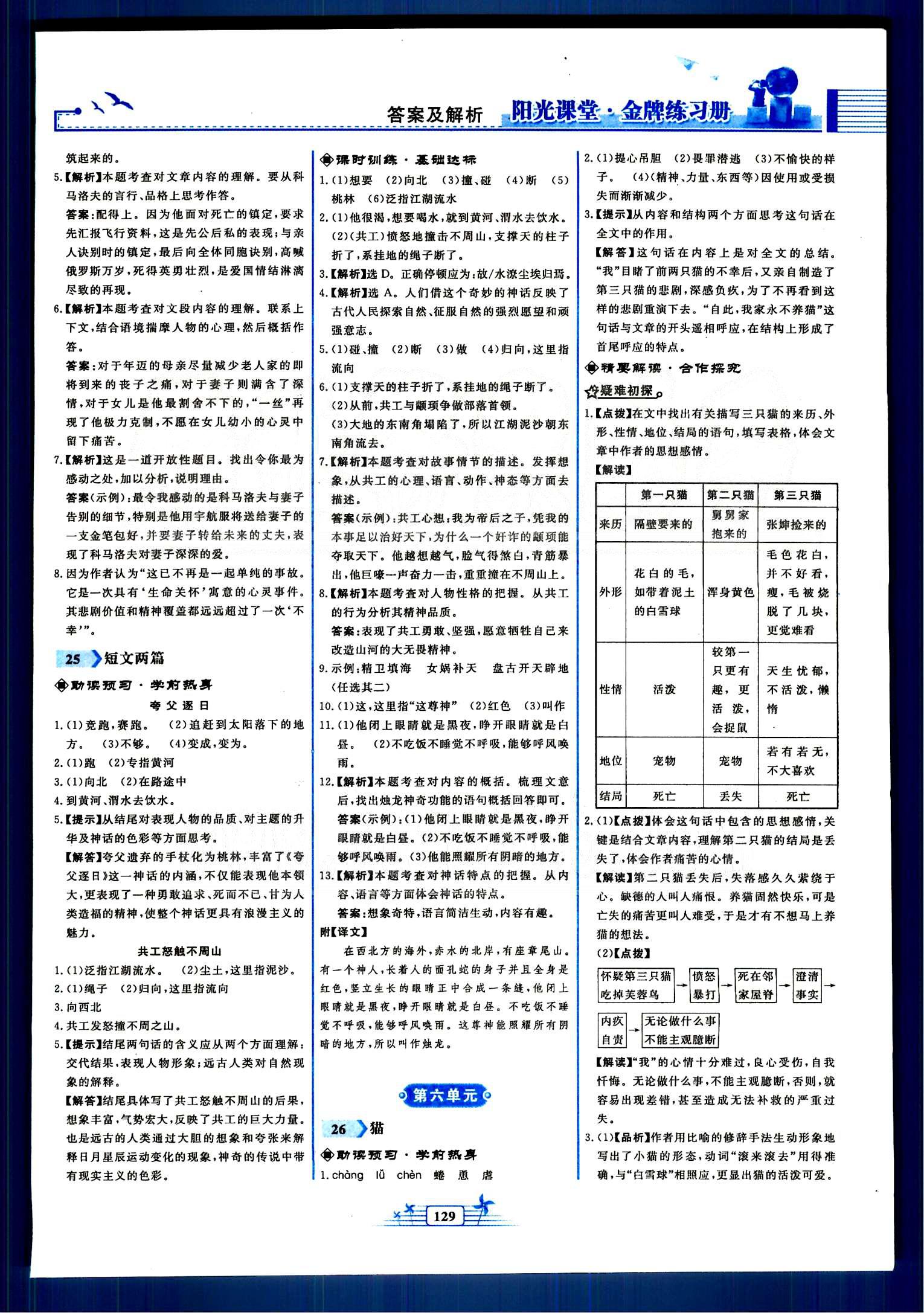 阳光课堂金牌练习册七年级下语文人民教育出版社 第四单元-第六单元 [6]