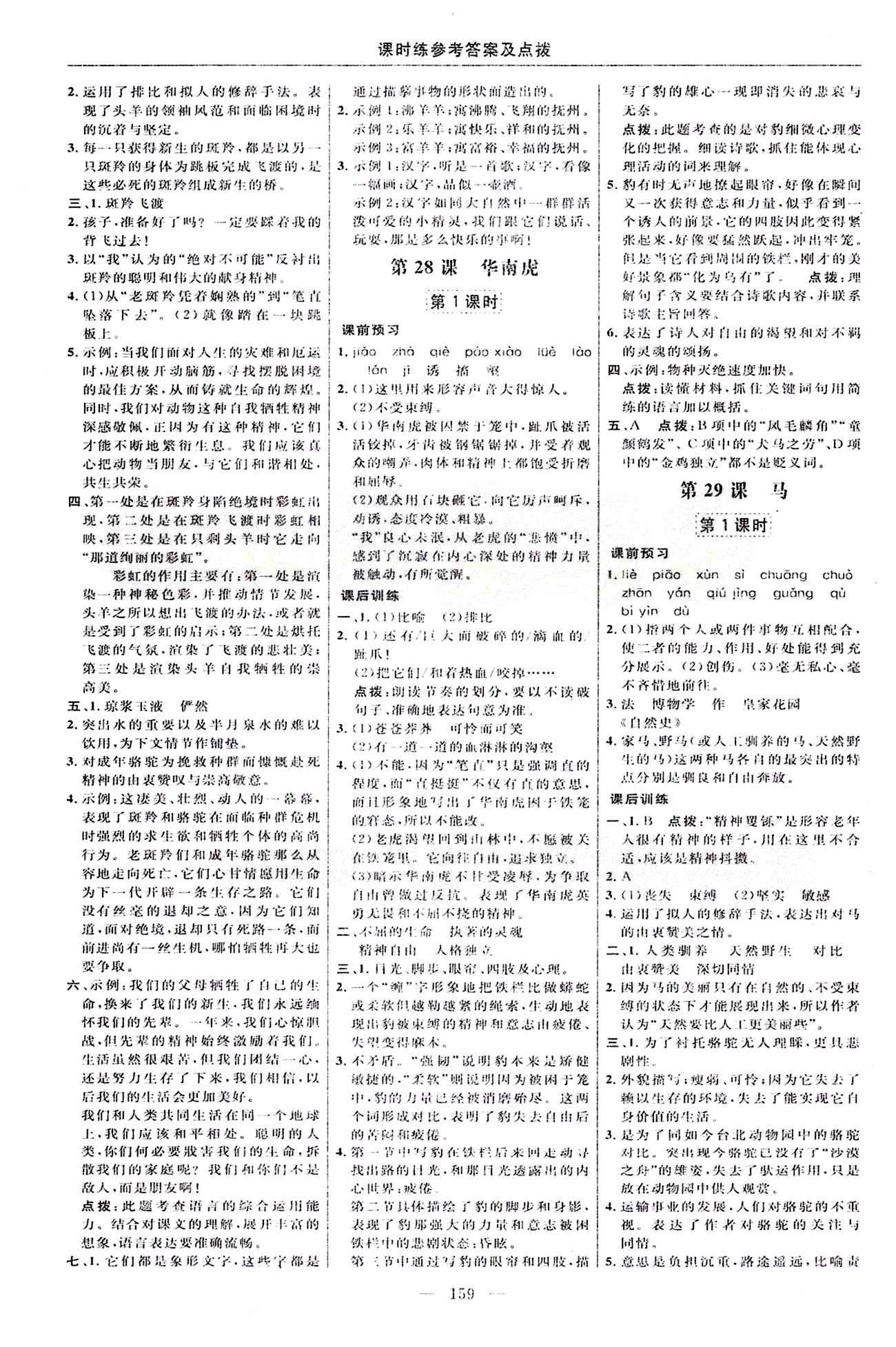 2015年點(diǎn)撥訓(xùn)練七年級語文下冊人教版 課時練答案與點(diǎn)撥 [17]