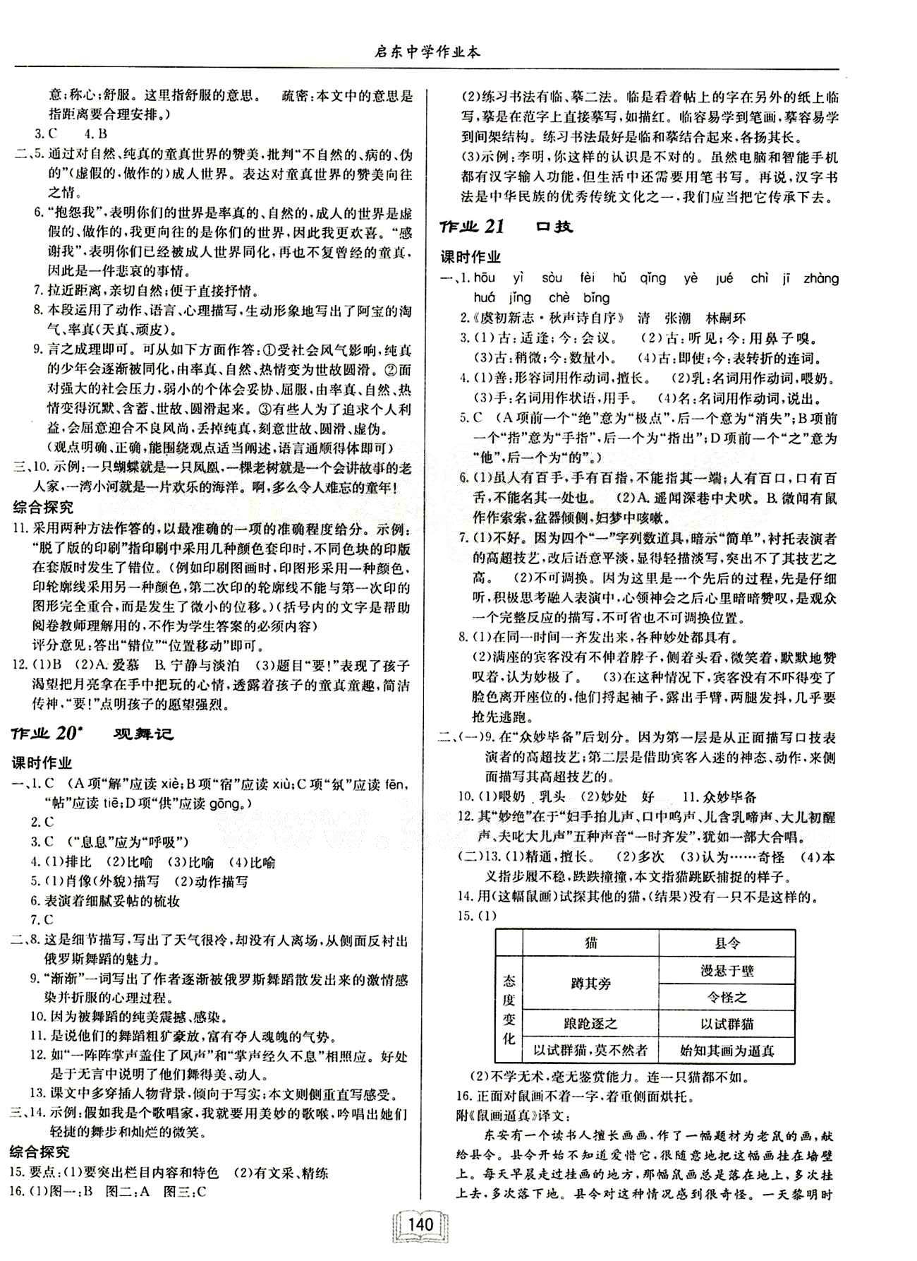 啟東中學(xué)作業(yè)本 啟東系列同步篇七年級下語文龍門書局 第四單元 [2]