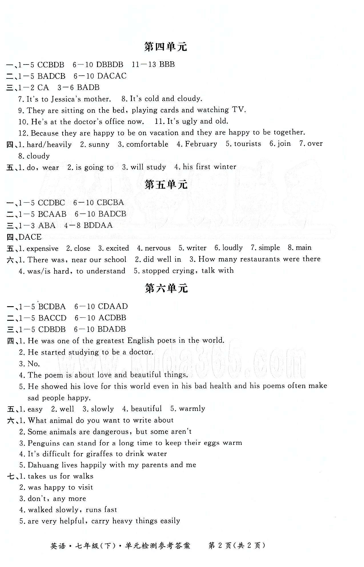 形成性練習(xí)與檢測(cè)七年級(jí)下英語(yǔ)東方出版社 單元檢測(cè) [2]