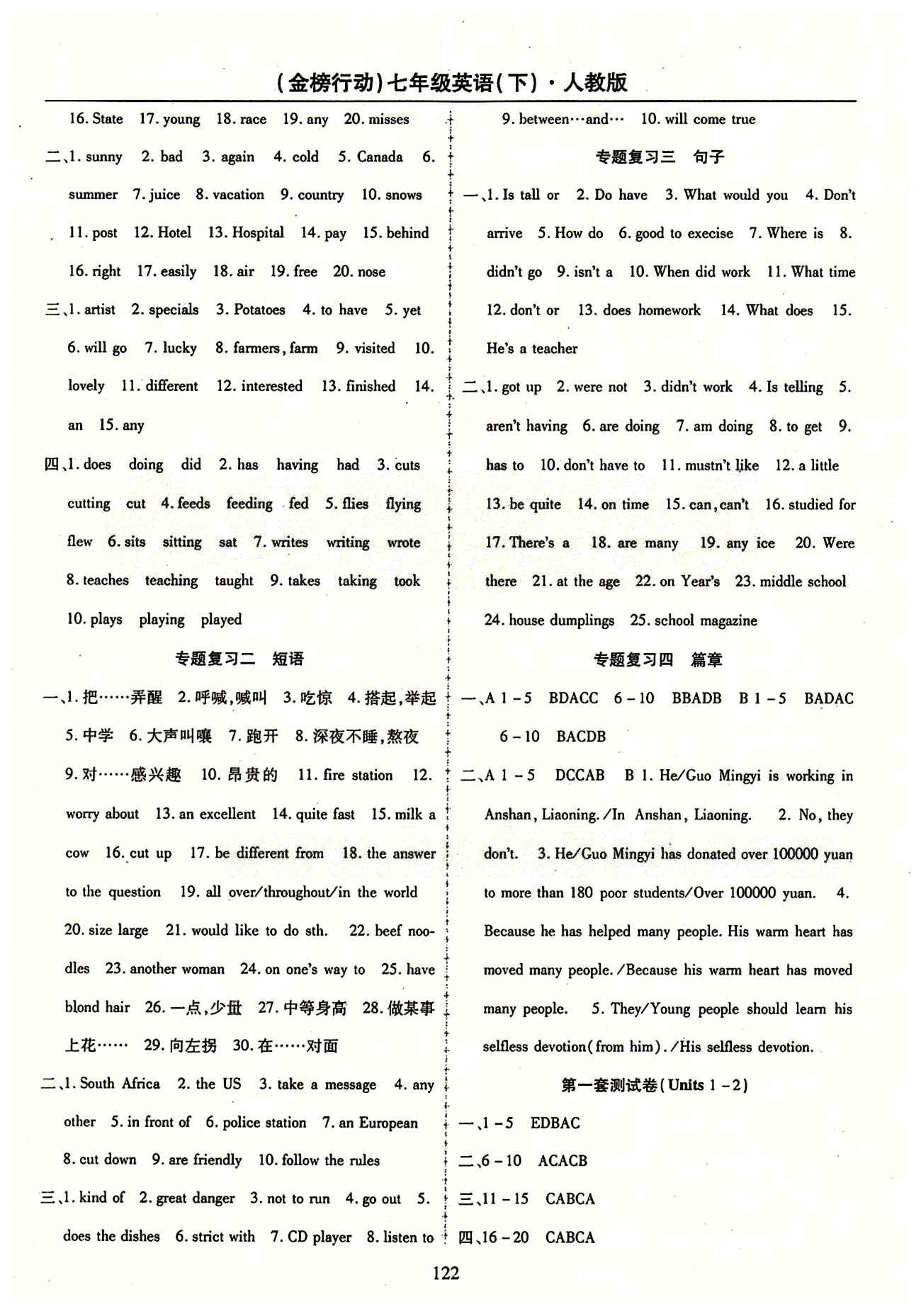 金榜行动七年级下英语湖北科学技术出版社 考前复习通 测试卷 [2]