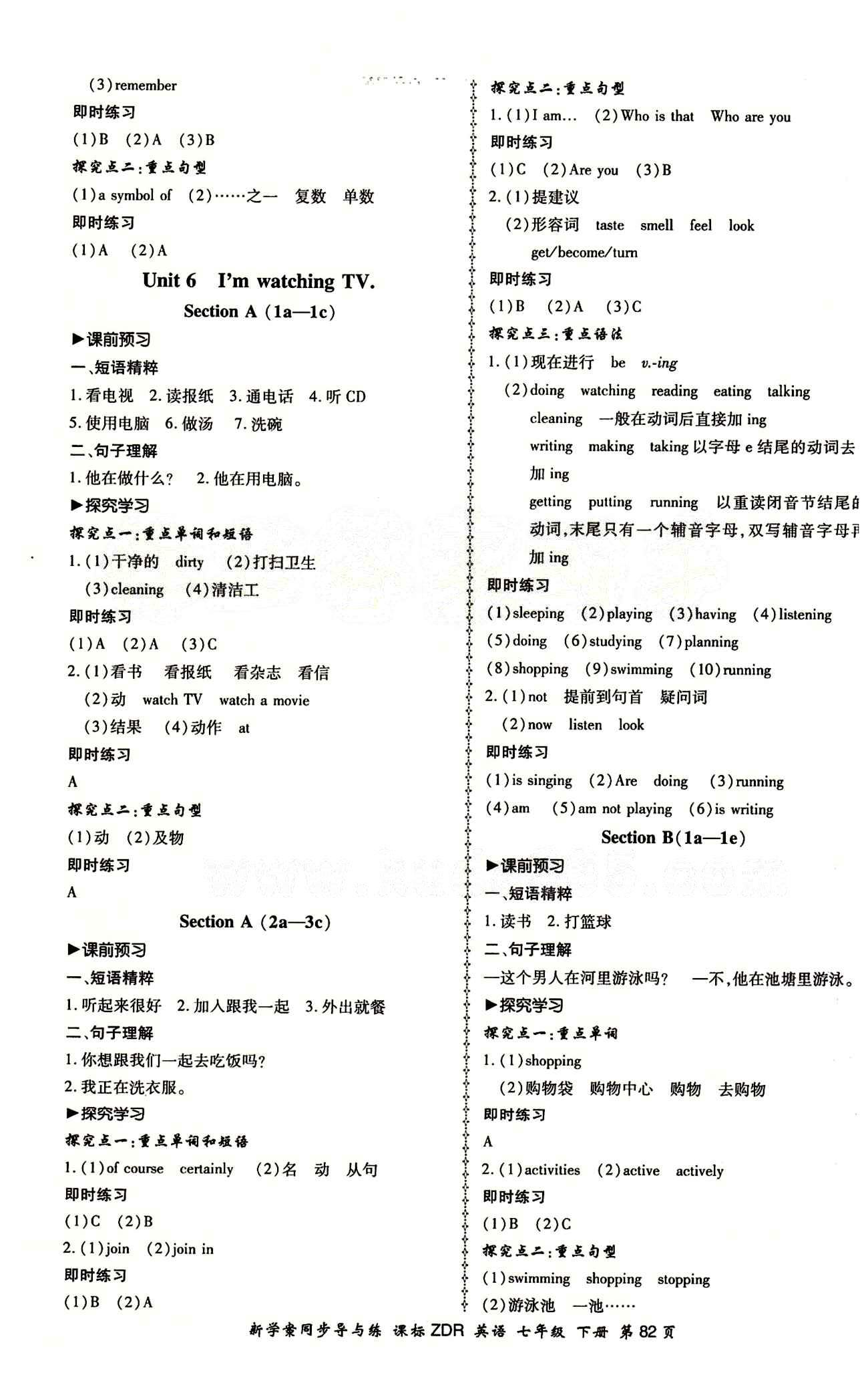 2015 新學(xué)案同步導(dǎo)與練七年級下英語鄭州大學(xué)出版社 正文答案 [6]