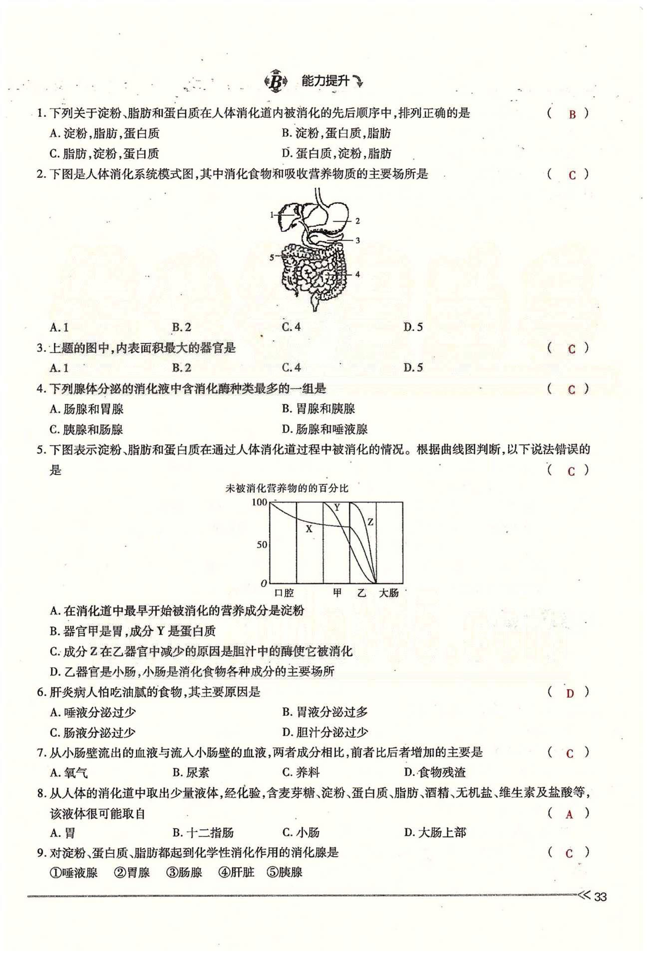 一課一練創(chuàng)新練習七年級下生物江西人民出版社 第二章 人體的營養(yǎng) 第一、二節(jié) [13]