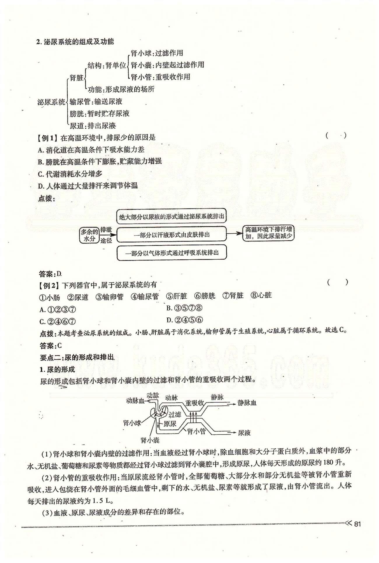 一課一練創(chuàng)新練習(xí)七年級(jí)下生物江西人民出版社 第五章 人體內(nèi)廢物的排出 [2]