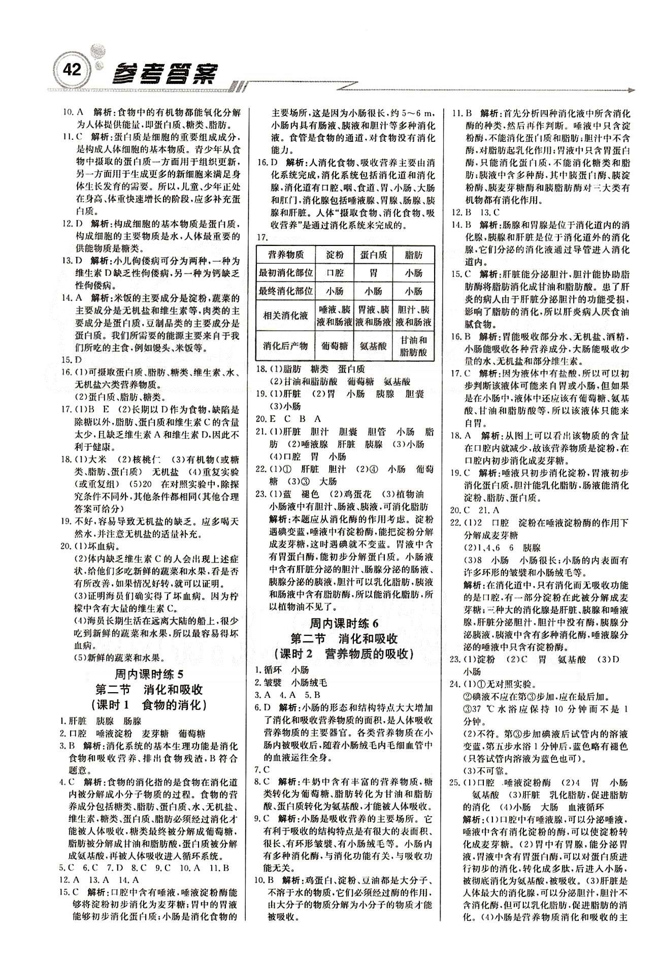 2015 周測月考 直通中考七年級下生物北京教育出版社 周內(nèi)課時練 [2]