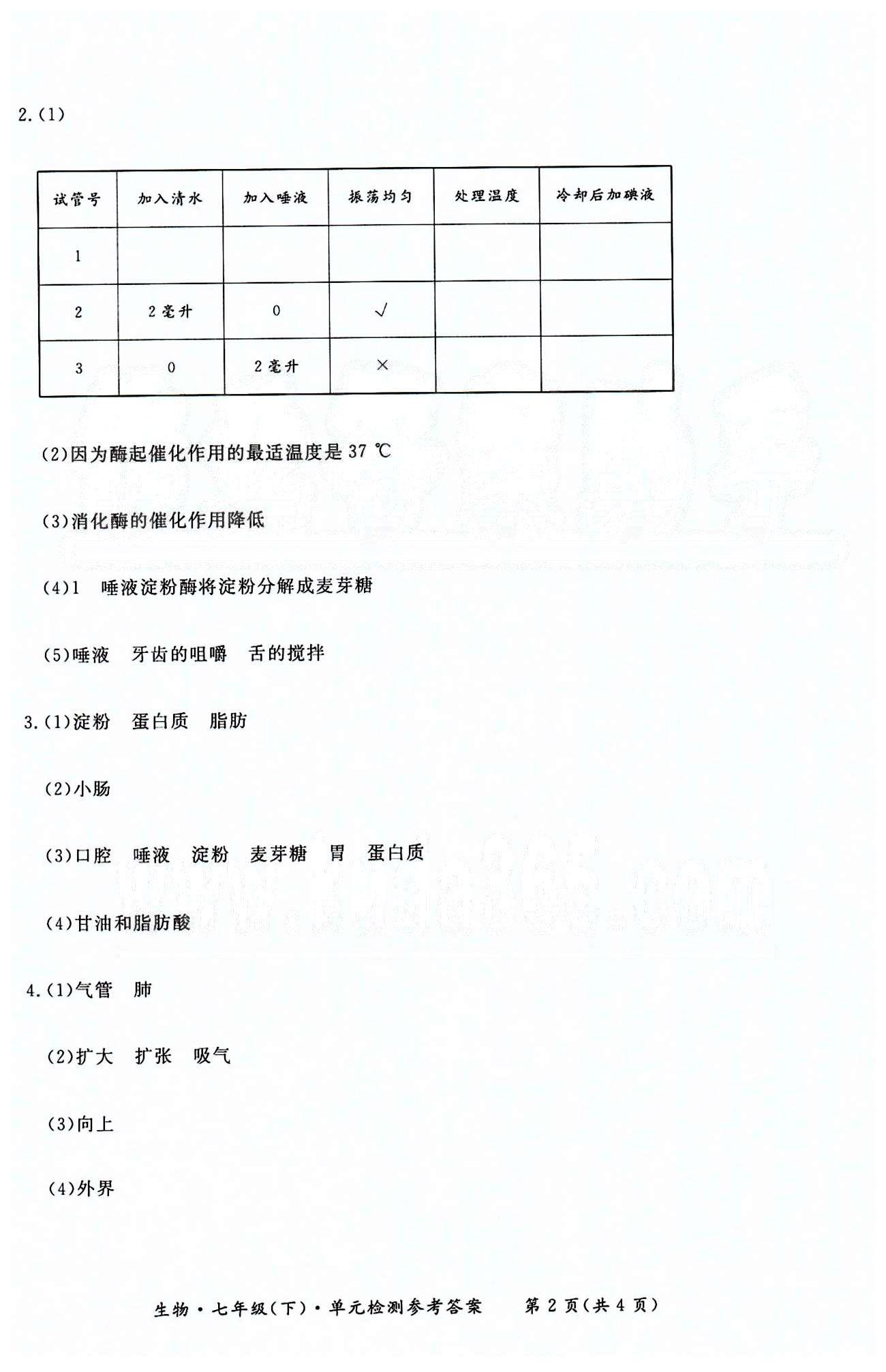 形成性练习与检测七年级下生物东方出版社 单元检测 [2]