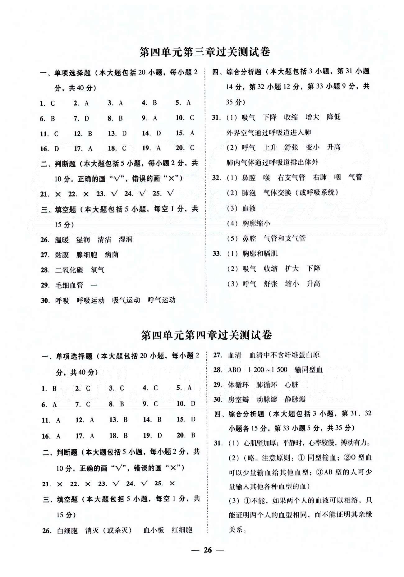 高效課堂100易百分百分導(dǎo)學(xué)七年級(jí)下生物南方出版?zhèn)髅?nbsp;測(cè)試卷 [4]