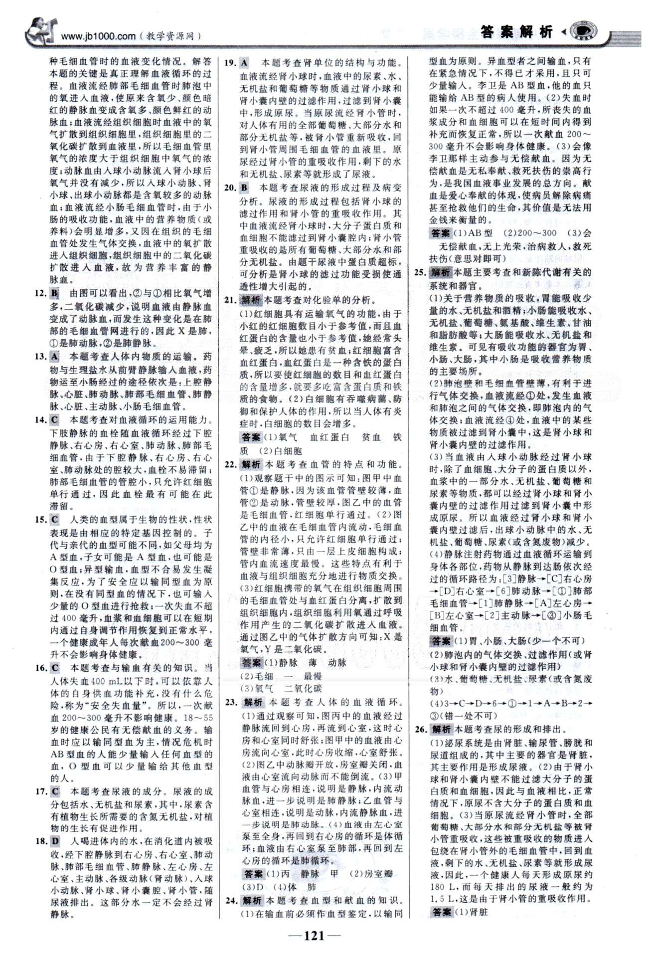 金榜学案七年级下生物浙江科学技术出版社 单元检测3、期末综合检测 [2]