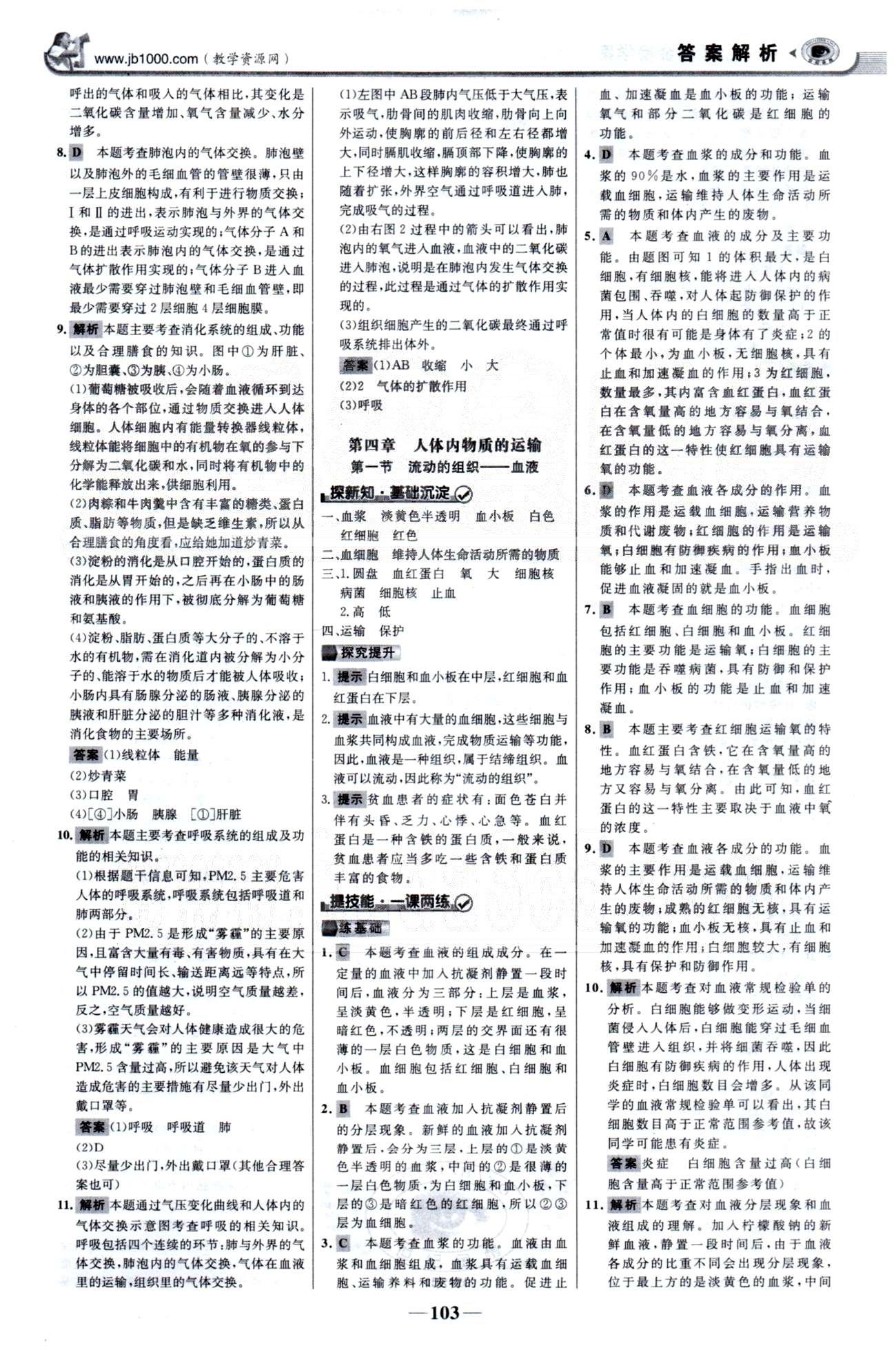 金榜学案七年级下生物浙江科学技术出版社 第四单元 1-4章 [10]