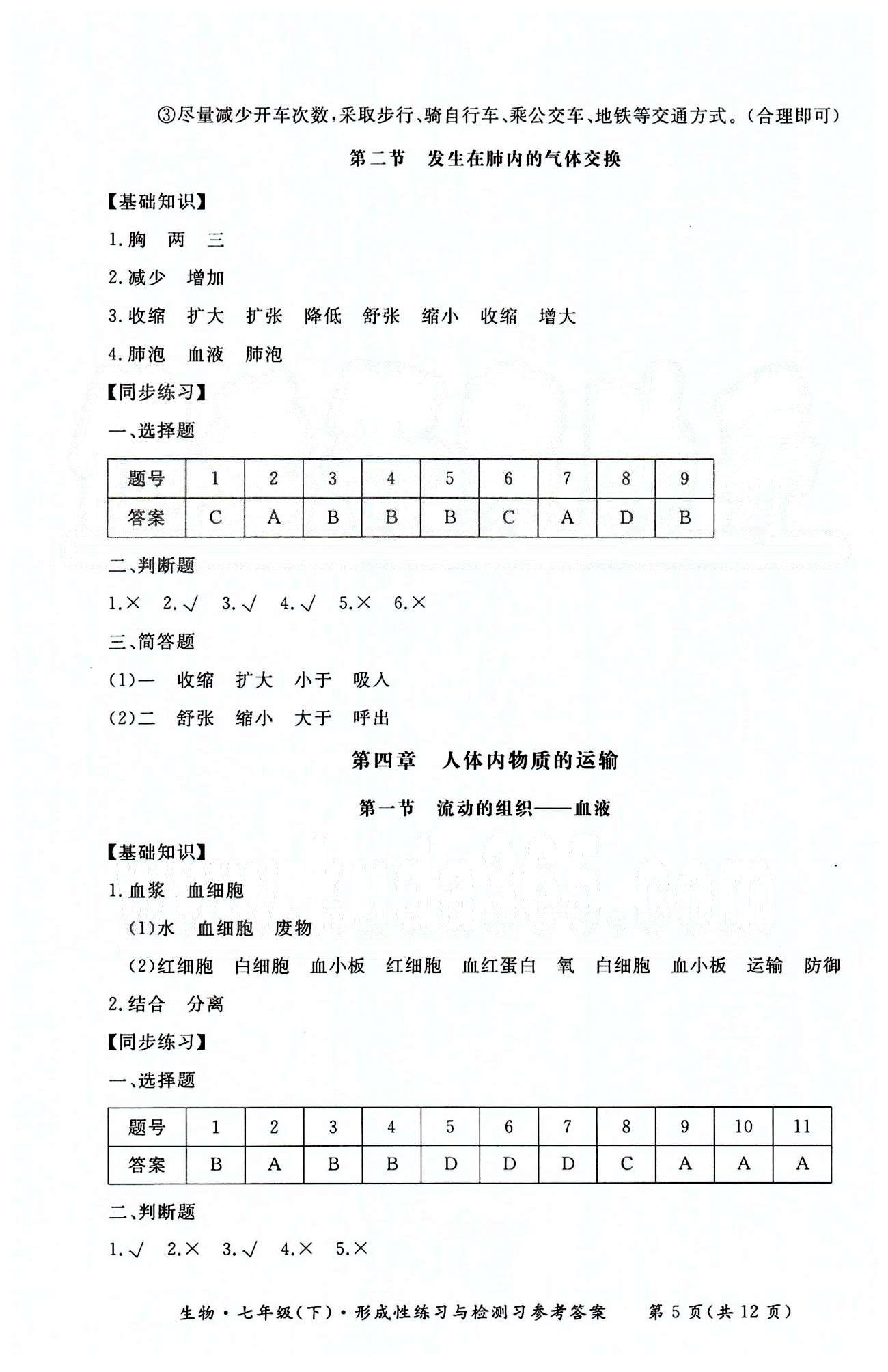 形成性练习与检测七年级下生物东方出版社 第四单元 [5]