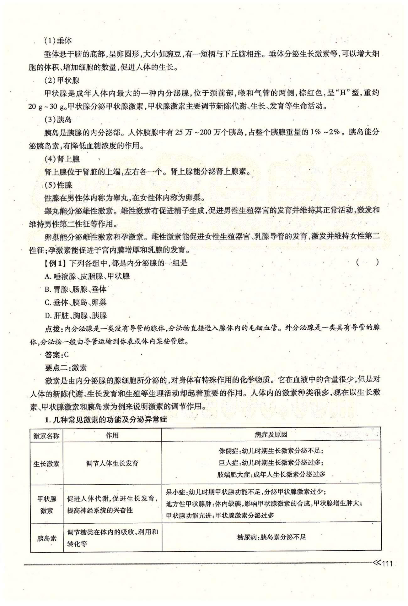 一課一練創(chuàng)新練習(xí)七年級下生物江西人民出版社 第六章 人體生命活動的調(diào)節(jié) 第三、四節(jié) [8]