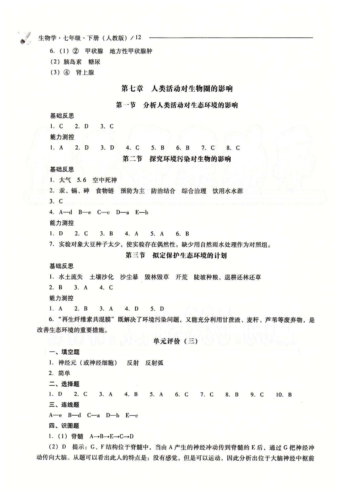 2015年新課程問(wèn)題解決導(dǎo)學(xué)方案七年級(jí)生物學(xué)下冊(cè)人教版 第一章-第七章 [12]