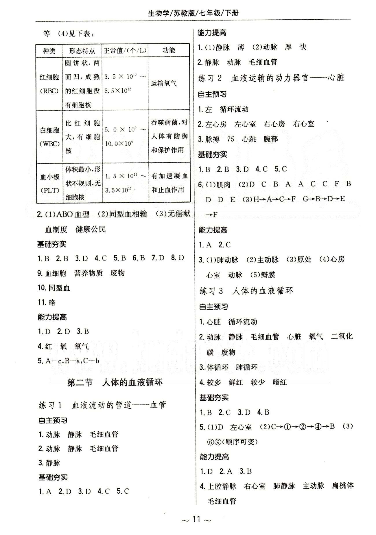 2015年新編基礎(chǔ)訓(xùn)練七年級(jí)生物學(xué)下冊(cè)蘇教版 參考答案 [3]