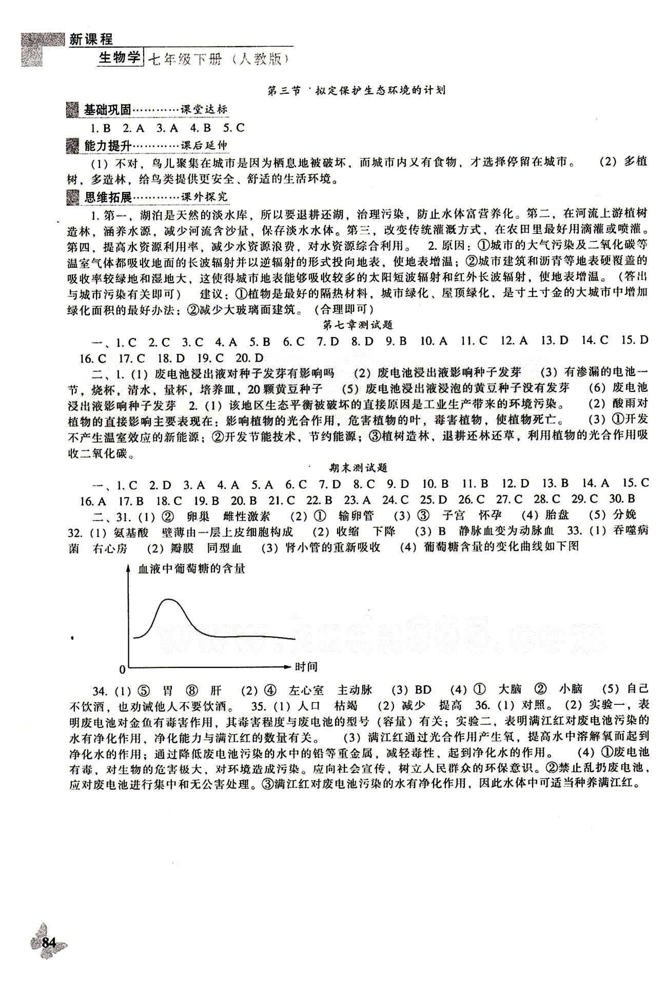 课本最新版 新课程 能力培养七年级下生物辽海出版社 参考答案 [7]