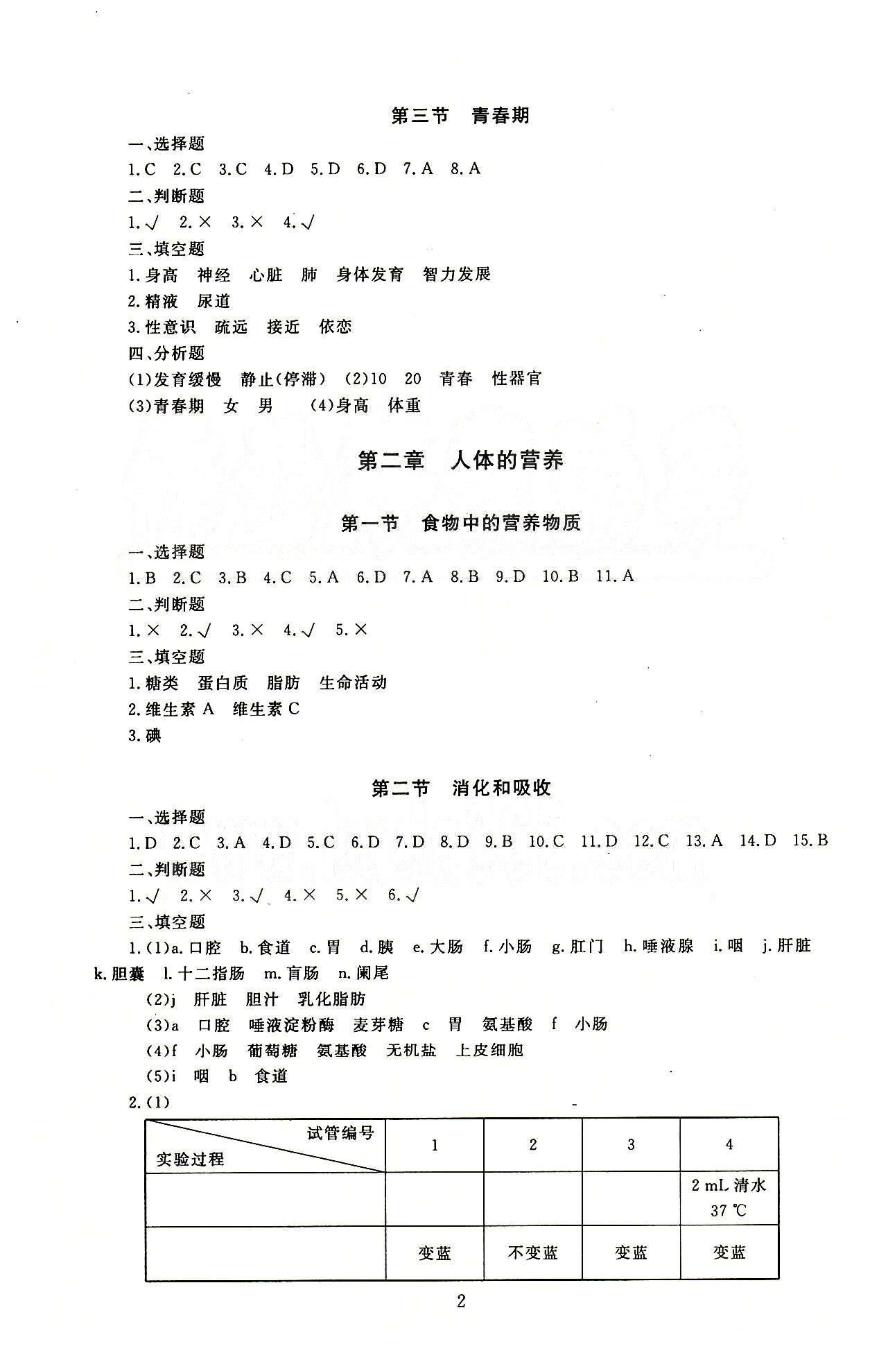 海淀名師伴你學同步學練測七年級下生物北京師范大學出版社 參考答案 [2]