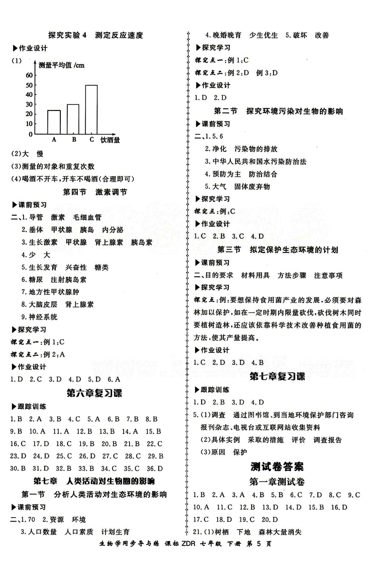 2015 新學(xué)案同步導(dǎo)與練七年級(jí)下生物鄭州大學(xué)出版社 測(cè)試卷答案 [1]