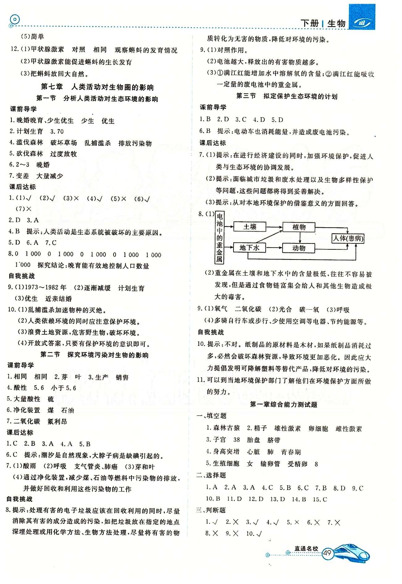 2015高效通七年級(jí)下生物延邊教育出版社 第四單元 測試卷 [7]