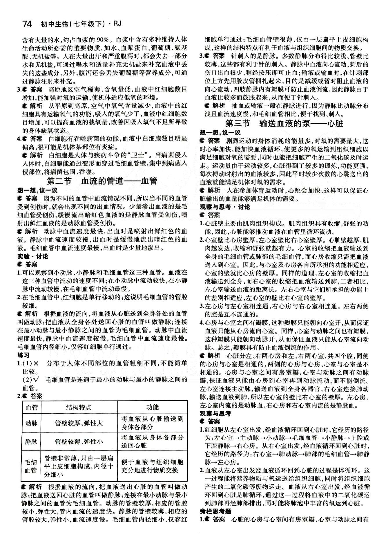 課本 教材七年級下生物人民教育出版社 第四章 人體內(nèi)物質(zhì)的運輸 [2]