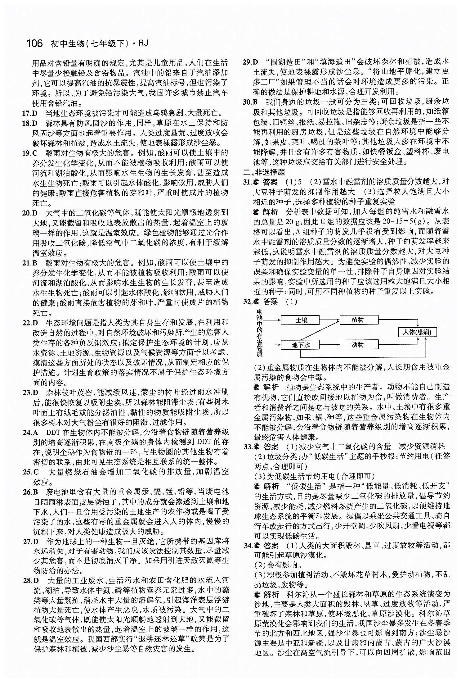 2015年5年中考3年模拟初中生物七年级册人教版 第七章 人类活动对生物圈的影响 [4]