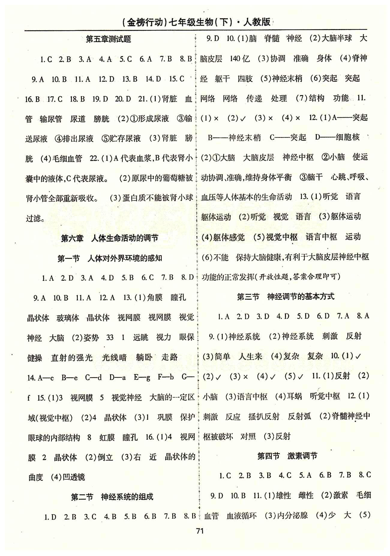 金榜行動(dòng)七年級(jí)下生物湖北科學(xué)技術(shù)出版社 參考答案 [5]