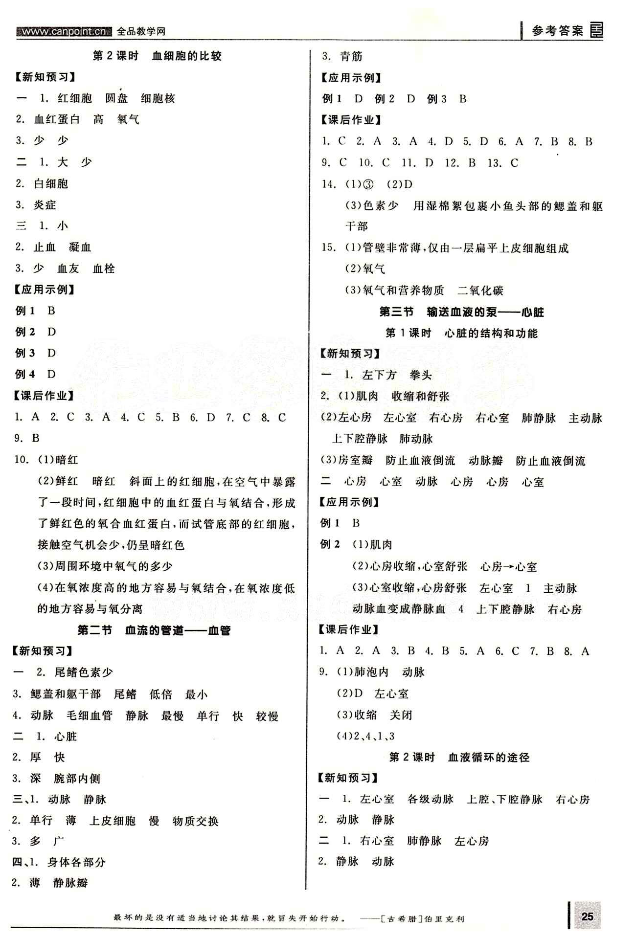 2015年全品學(xué)練考七年級(jí)生物下冊(cè)人教版 第四章 人體內(nèi)物質(zhì)的運(yùn)輸 [2]