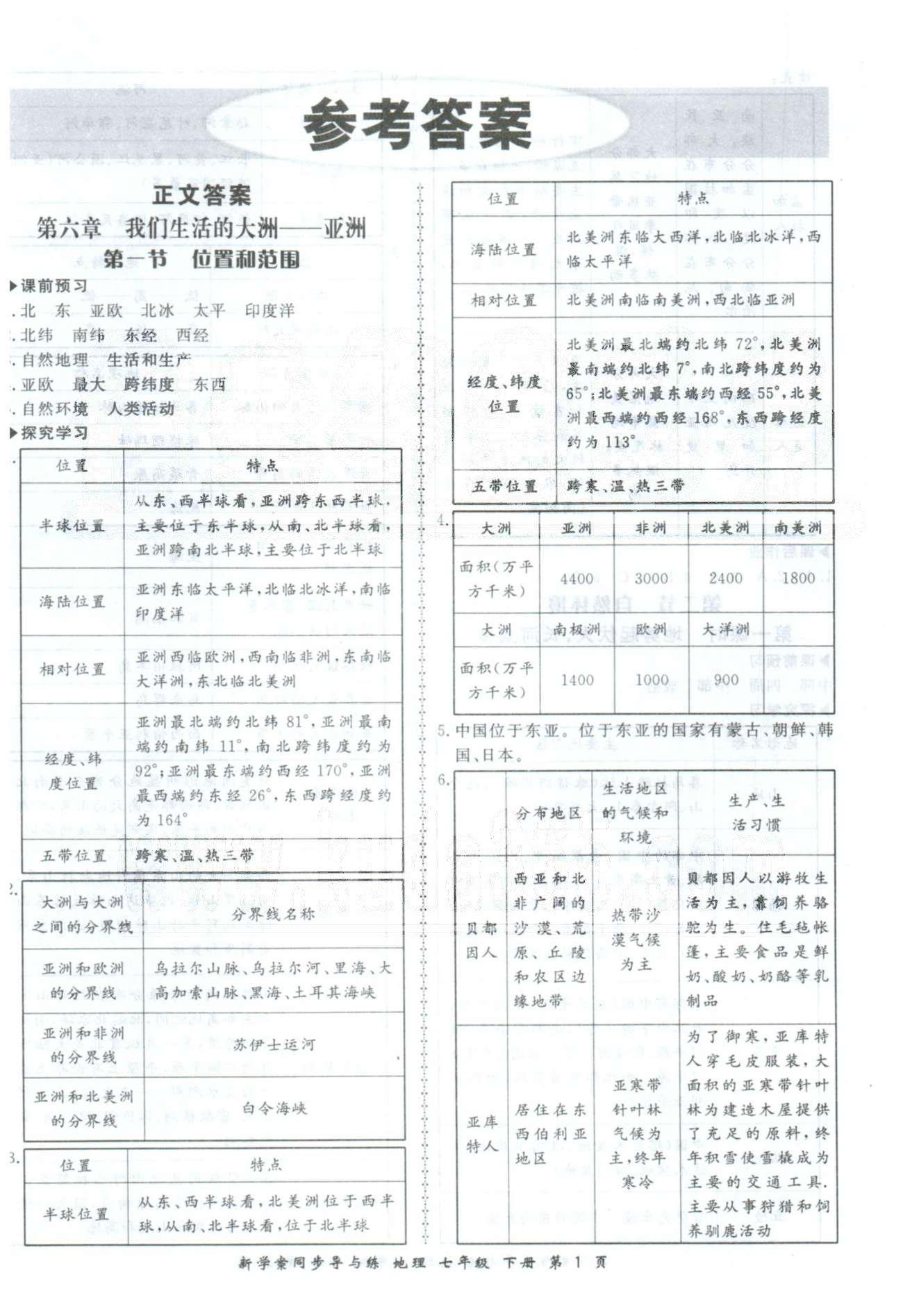 新學(xué)案同步導(dǎo)與練七年級(jí)下地理鄭州大學(xué)出版社 6-7章 [1]