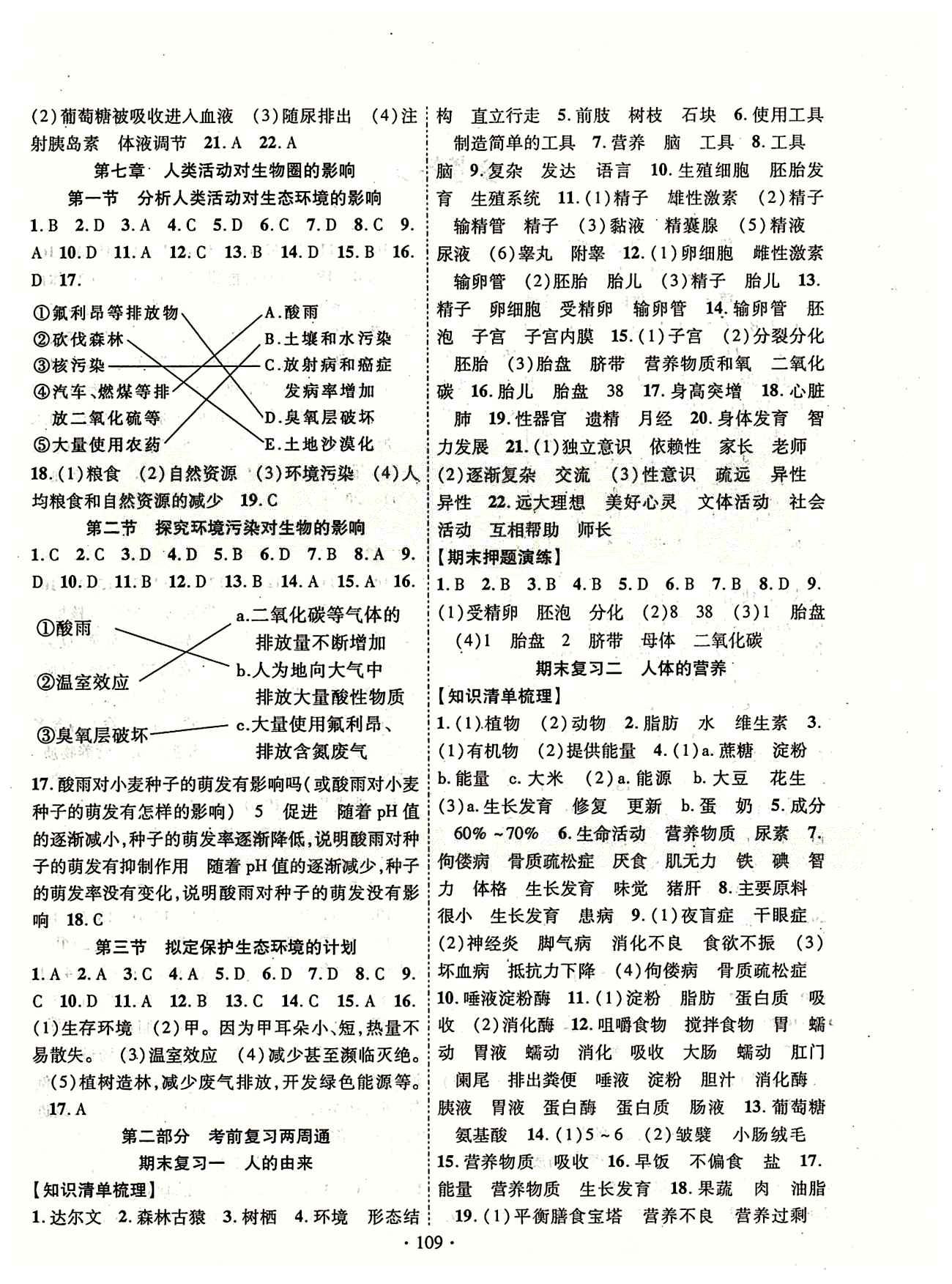 2015年暢優(yōu)新課堂七年級生物下冊人教版 第二部分 考前復習 [1]