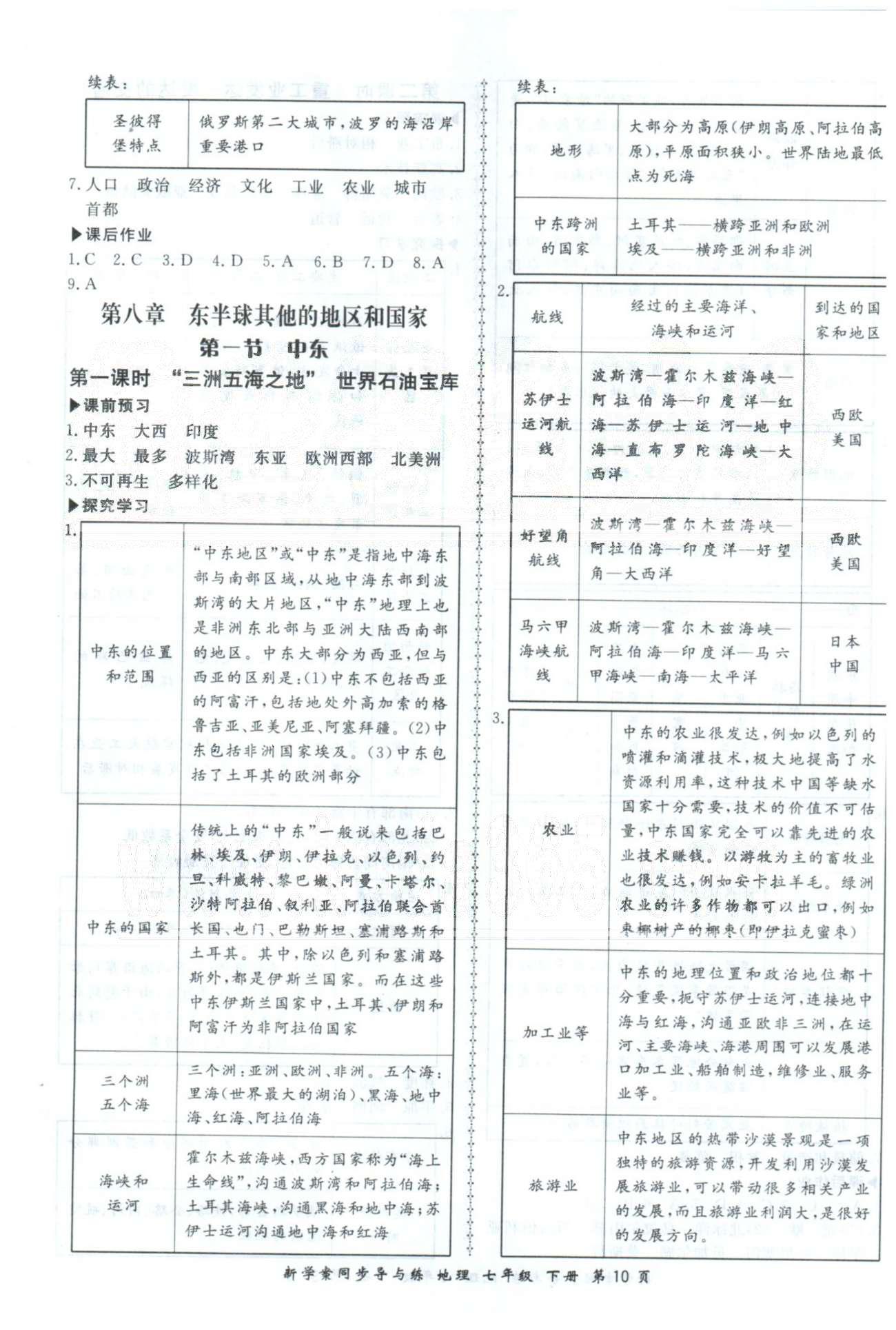 新學(xué)案同步導(dǎo)與練七年級下地理鄭州大學(xué)出版社 8-10章 [1]