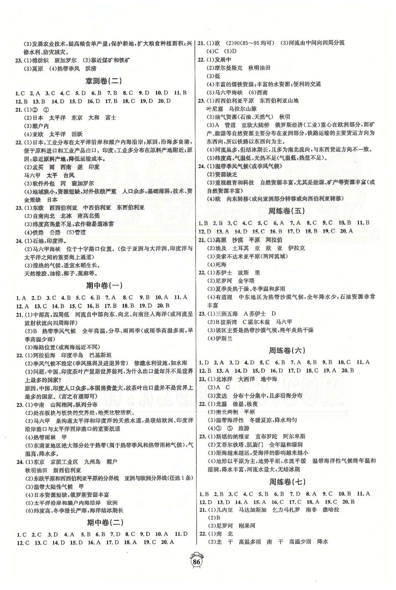 陽光奪冠七年級(jí)下地理海南出版社 周練卷、章測卷、期中卷 [2]