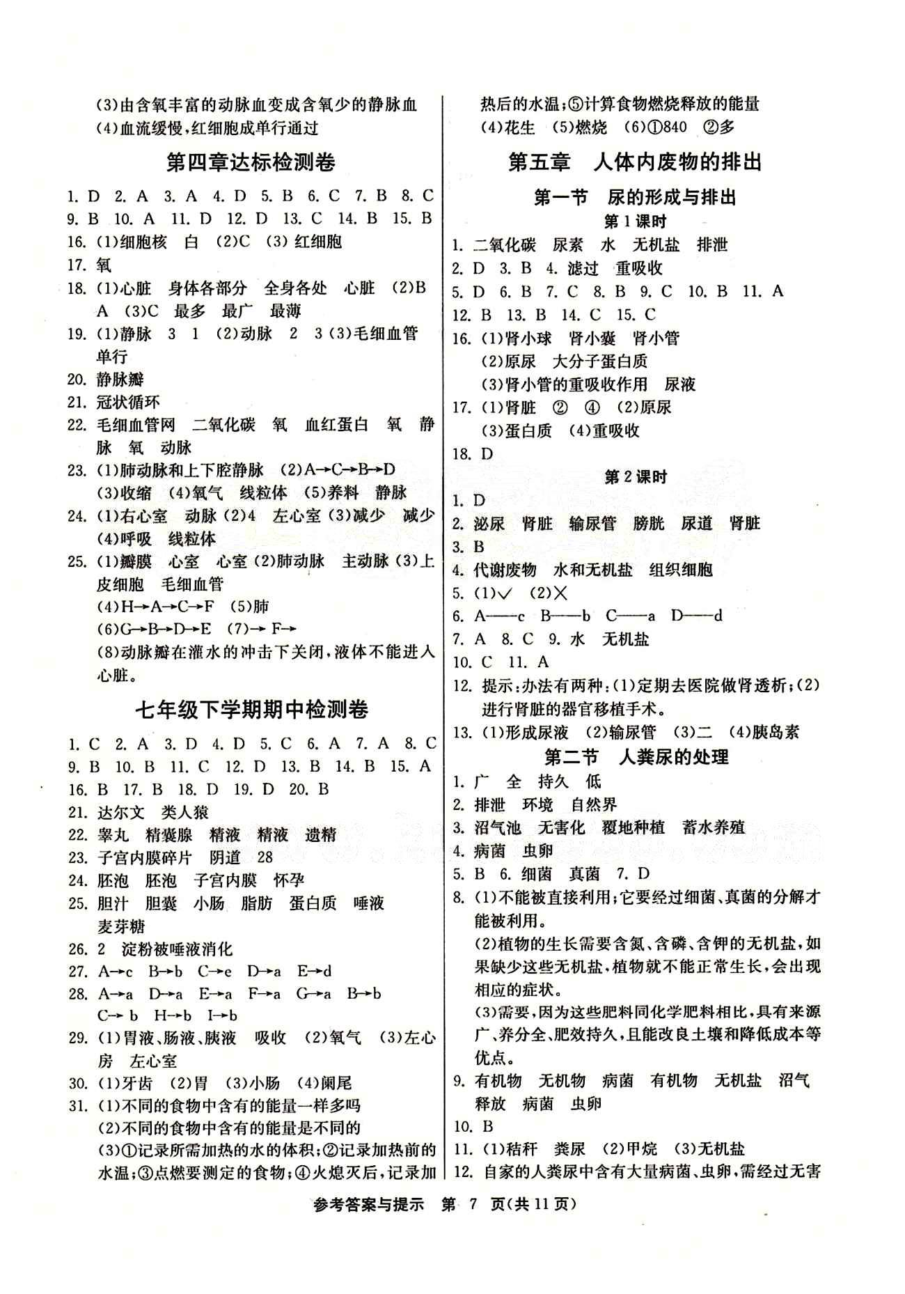 2015春 課時訓練 課時作業(yè)+單元試卷七年級下生物江蘇人民出版社 第五章 人體內廢物的排出 [1]