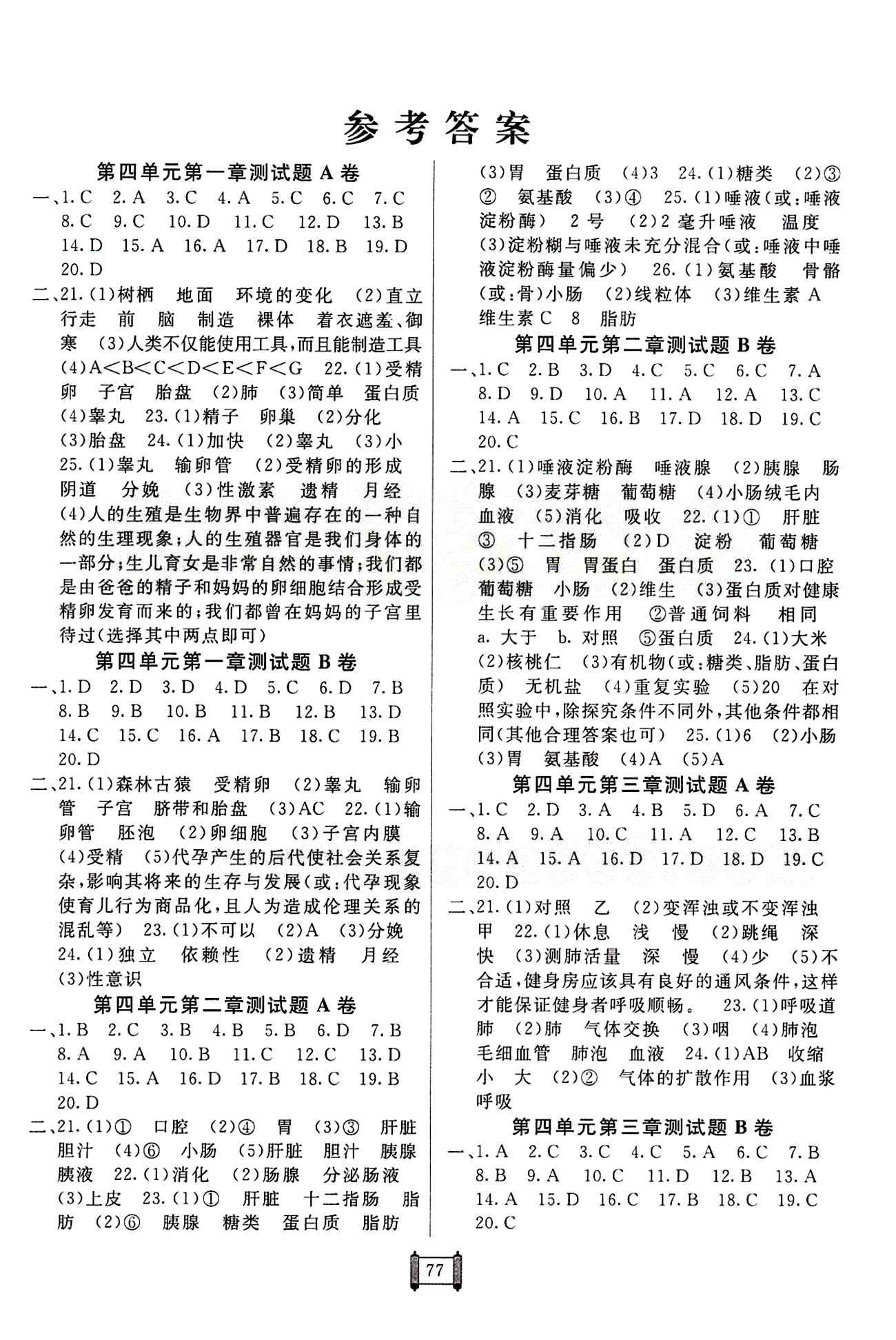 2015 神龙牛皮卷 海淀单元测试AB卷七年级下生物新疆青少年出版社 第一章 人的由来 [1]