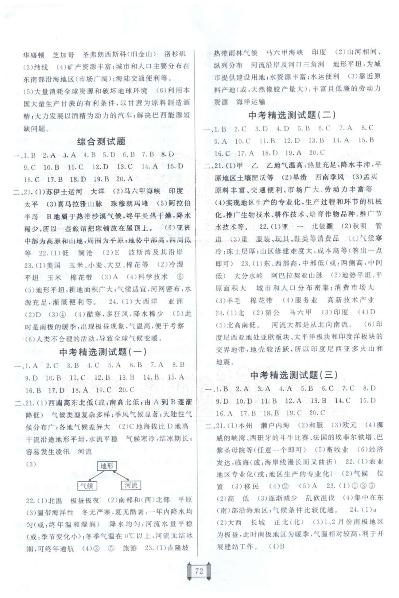 海淀單元測(cè)試AB卷七年級(jí)下地理新疆青少年出版社 中考精選1-3 [1]