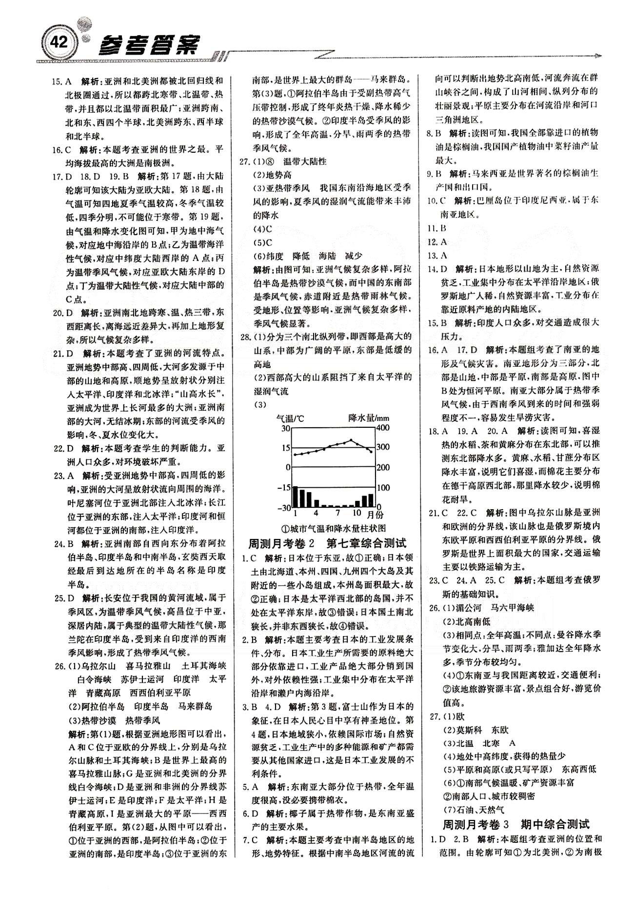 2015 周測月考 直通中考七年級(jí)下地理北京教育出版社 周測月考卷 [2]