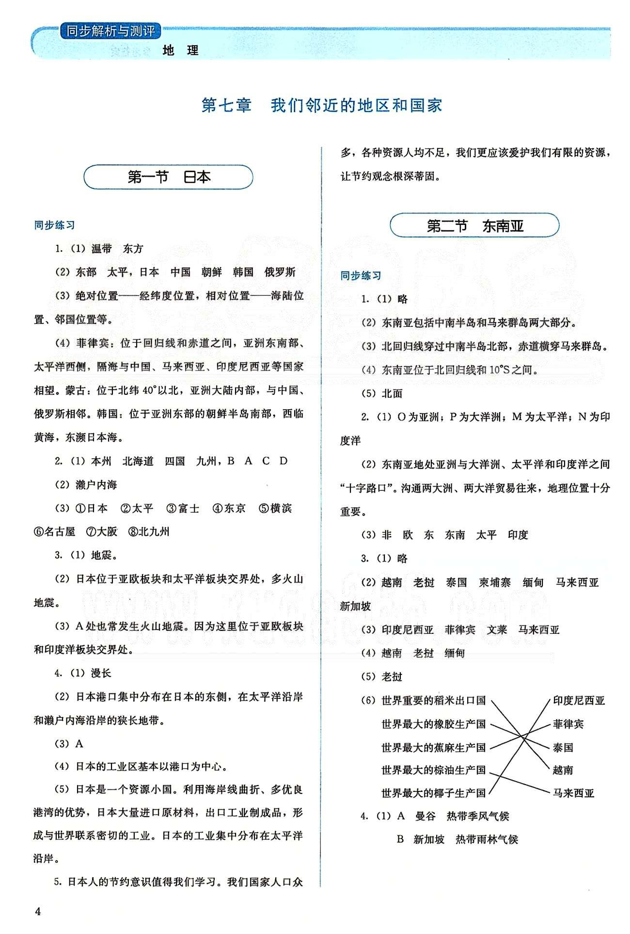 2015人教金學典同步解析與測評七年級下冊地理人教版 第七章 我們鄰近的地區(qū)和國家 [1]