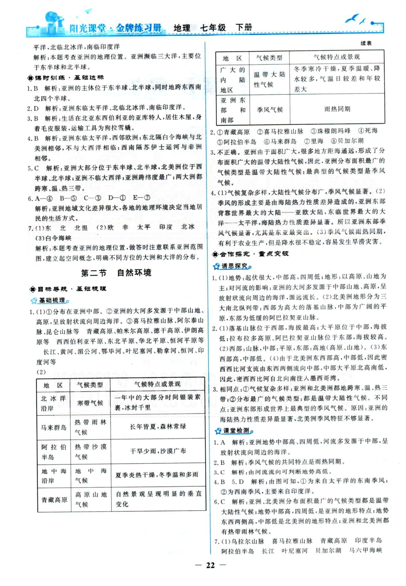 金牌練習(xí)冊七年級下地理人民教育出版社 6-7章 [2]