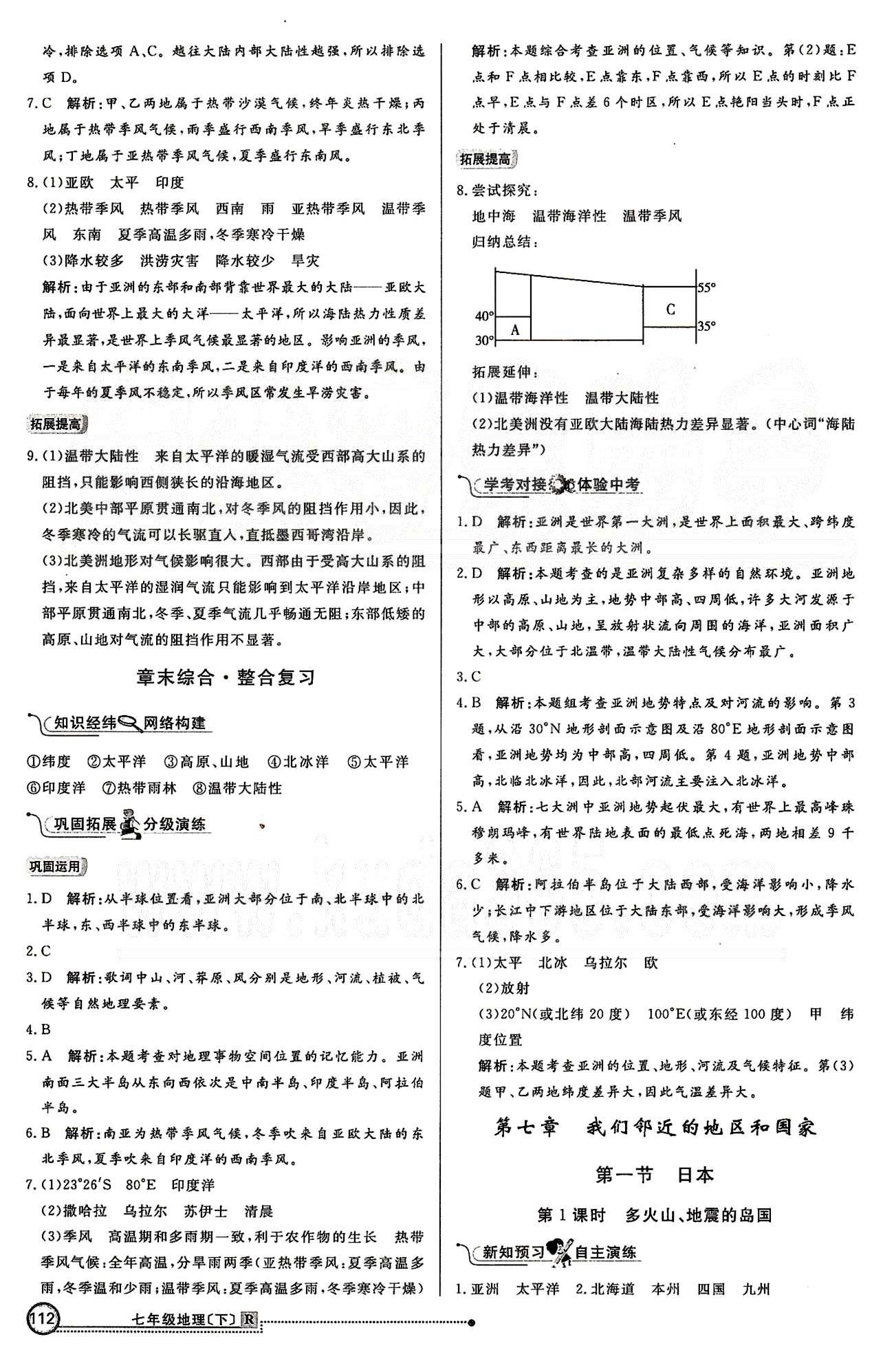 練出好成績(jī)七年級(jí)下地理延邊大學(xué)出版社 第六章 我們生活的大洲  亞洲 [3]