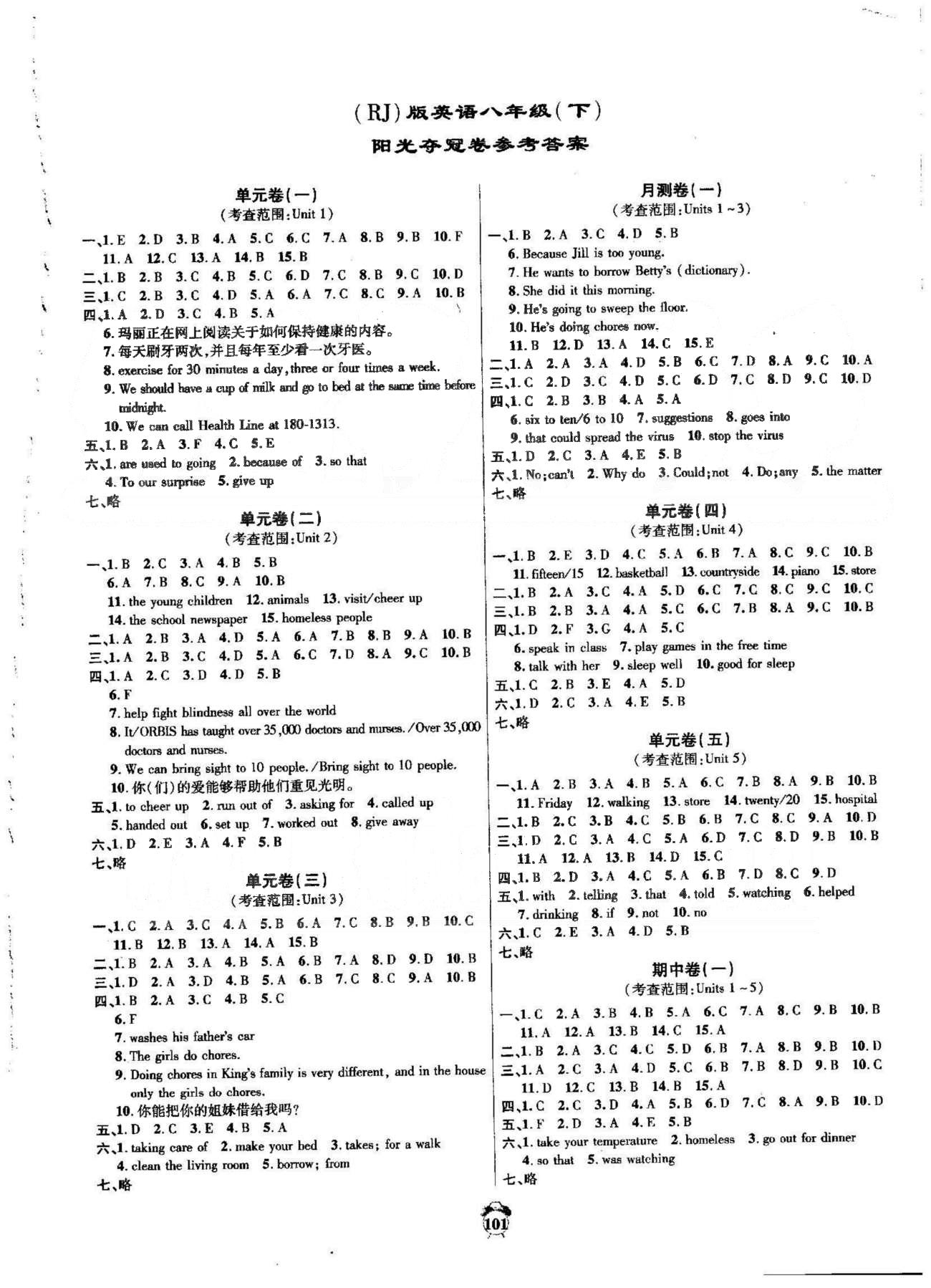 陽光奪冠八年級下英語海南出版社 單元卷1-5 [1]