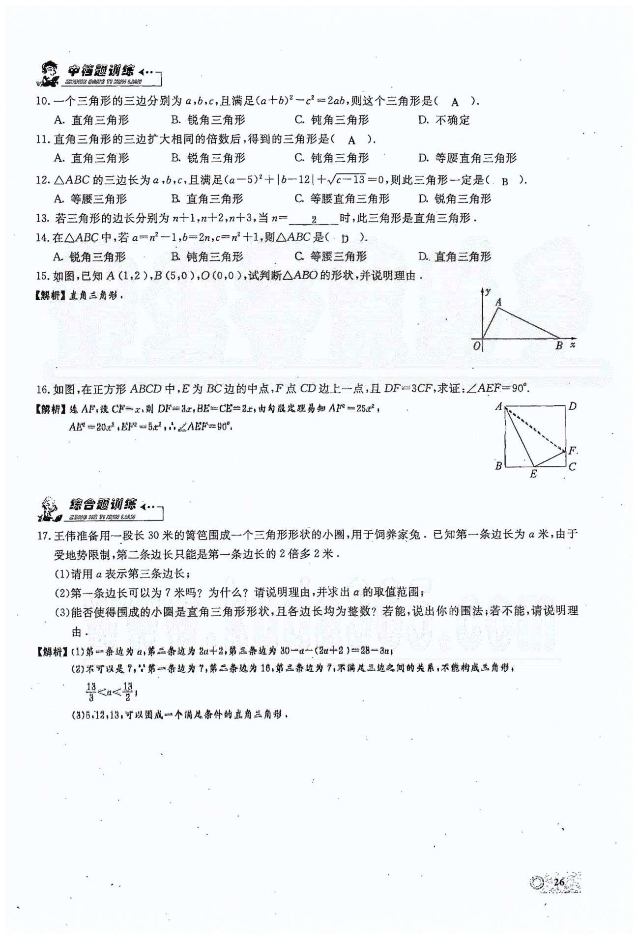 2015思維新觀察課時(shí)精練八年級(jí)下數(shù)學(xué)長江少年兒童出版社 第十七章　勾股定理 7-10 [10]