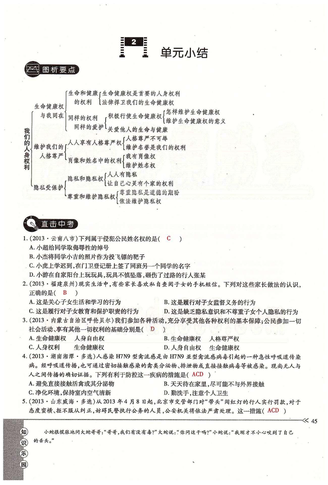 一課一練創(chuàng)新練習(xí)八年級下政治江西人民出版社 第二單元 我們的人身權(quán)利  第五課 [9]