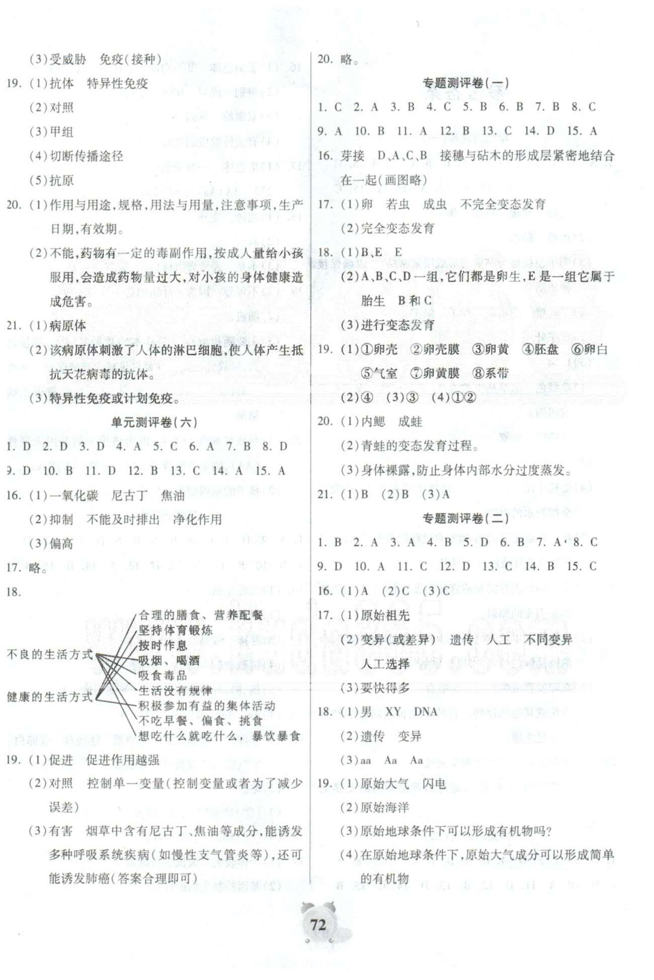 全程優(yōu)選卷八年級下生物延邊大學(xué)出版社 單元測評4-6，月考2 [2]