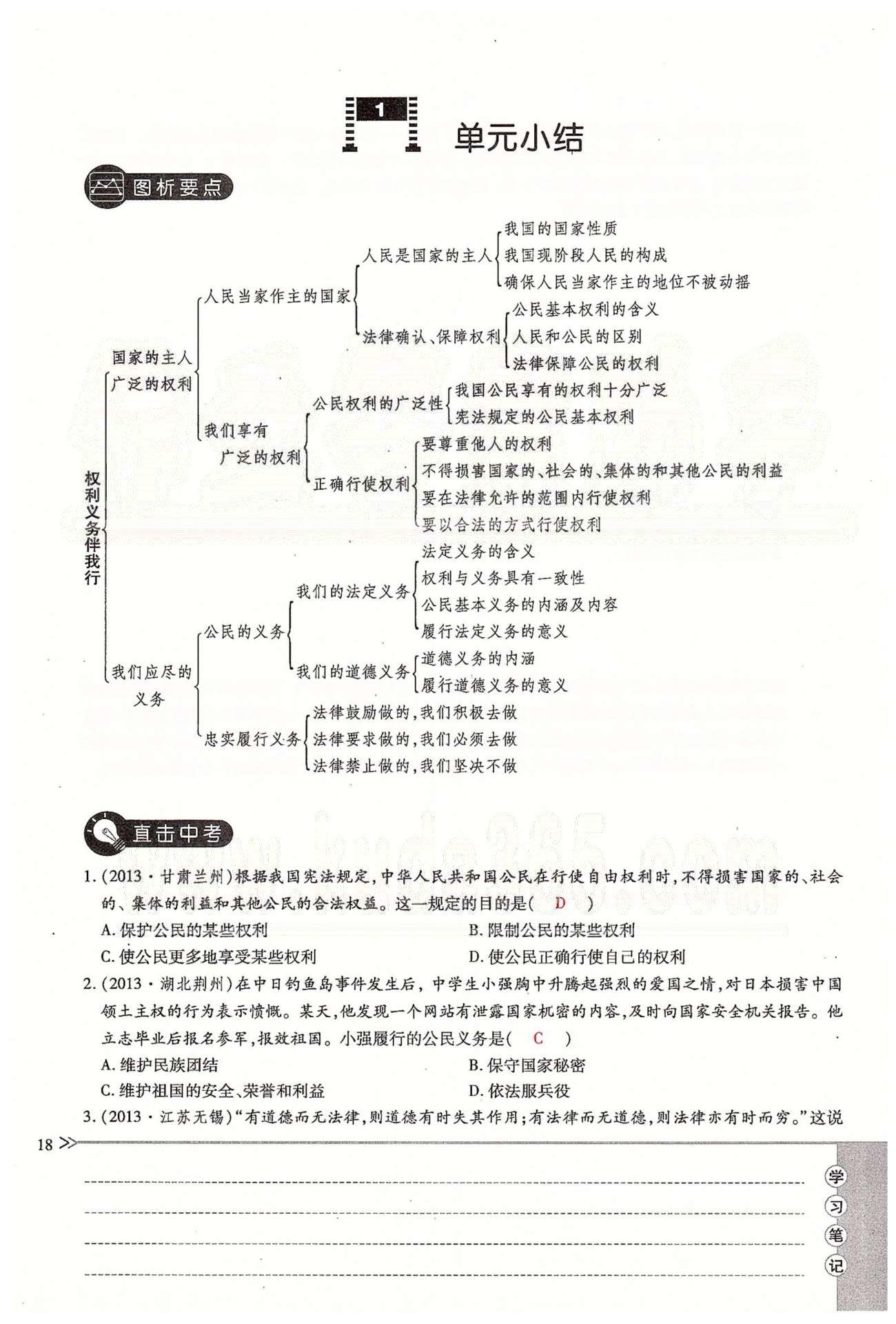 一課一練創(chuàng)新練習八年級下政治江西人民出版社 第一單元 權(quán)利義務(wù)伴我行 第一、二課 [18]