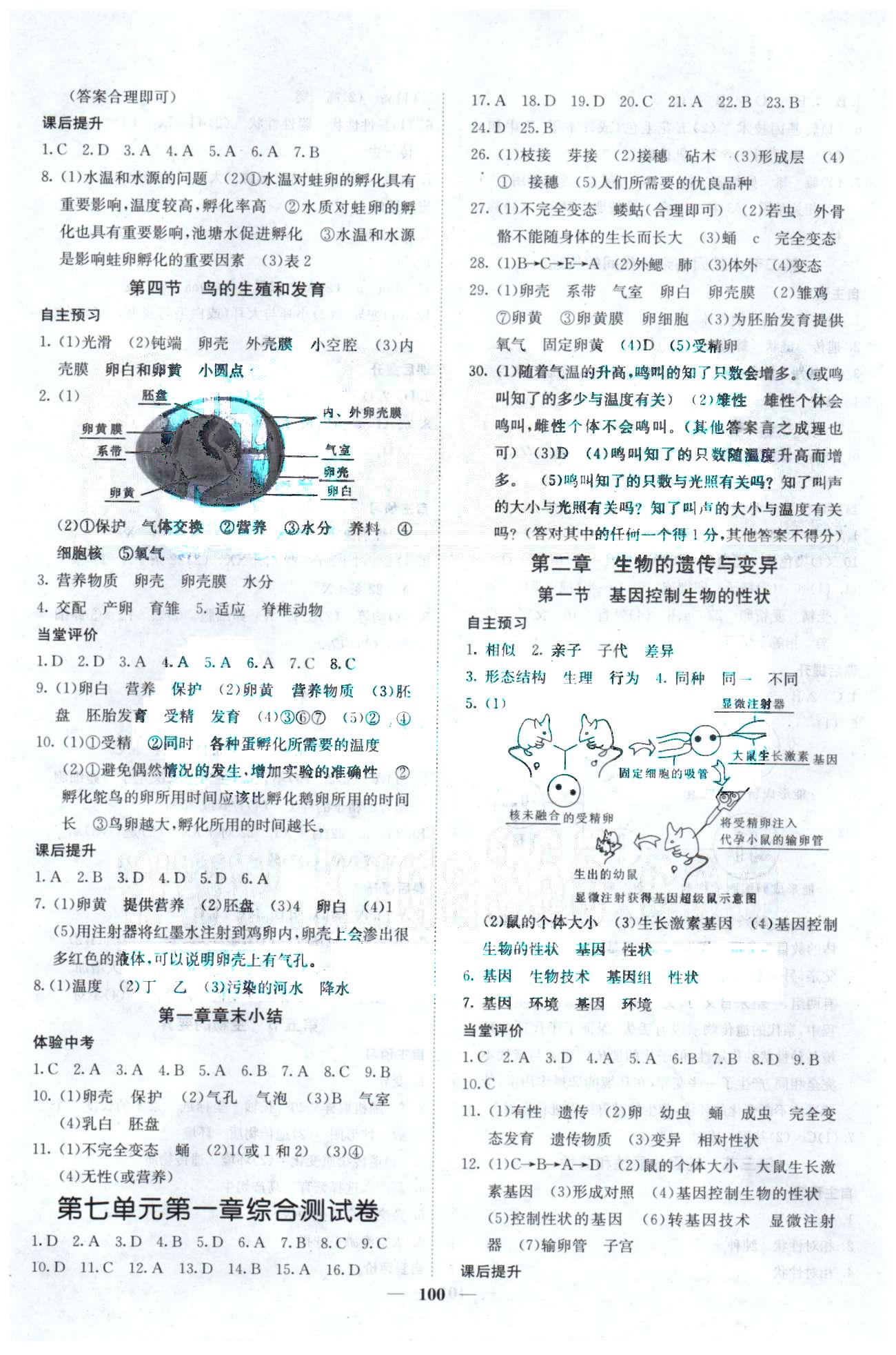 課堂點(diǎn)睛八年級下生物希望出版社 第7單元、期中測試 [2]