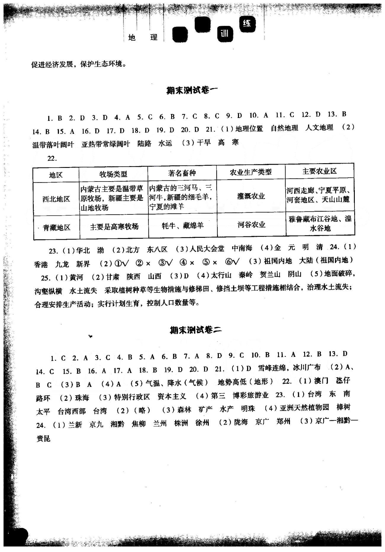 2015年同步訓(xùn)練八年級地理下冊湘教版河北人民出版社 期末測試1-2 [1]