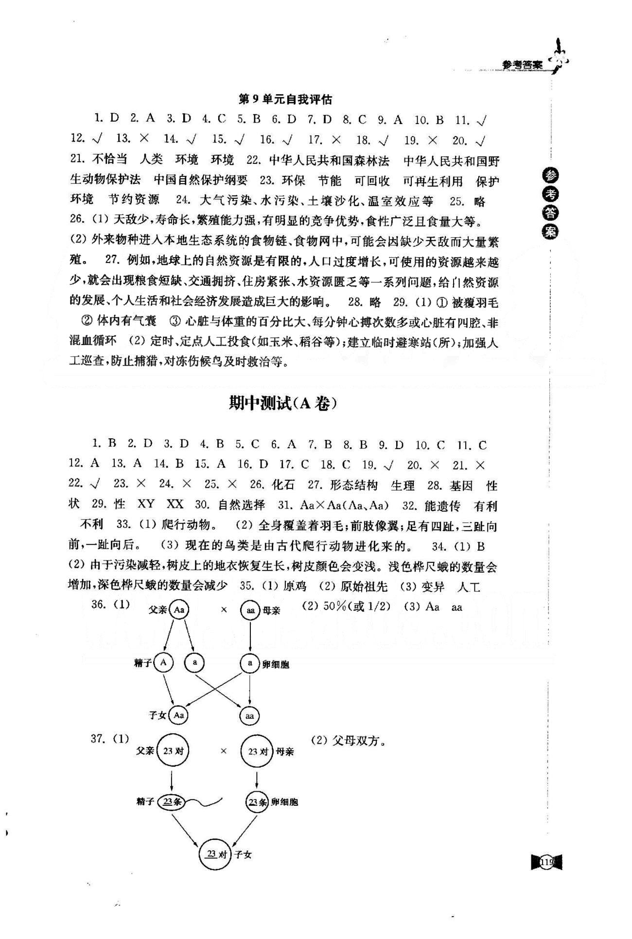 学习与评价 苏教版八年级下生物江苏凤凰教育出版社 期中、期末测试A-B [1]